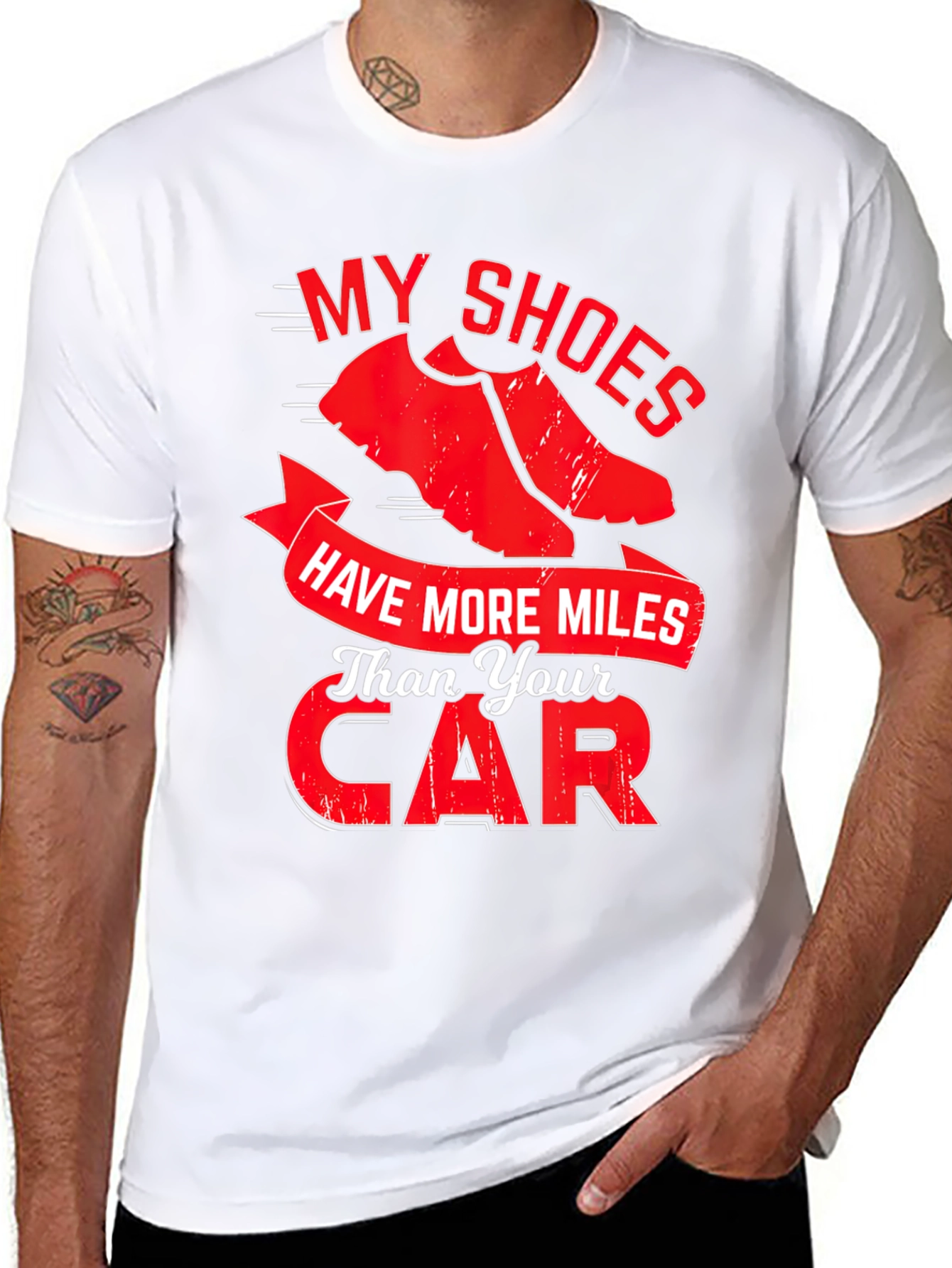 Black My Shoes Have More Miles Than Your Car Graphic Tee view 8
