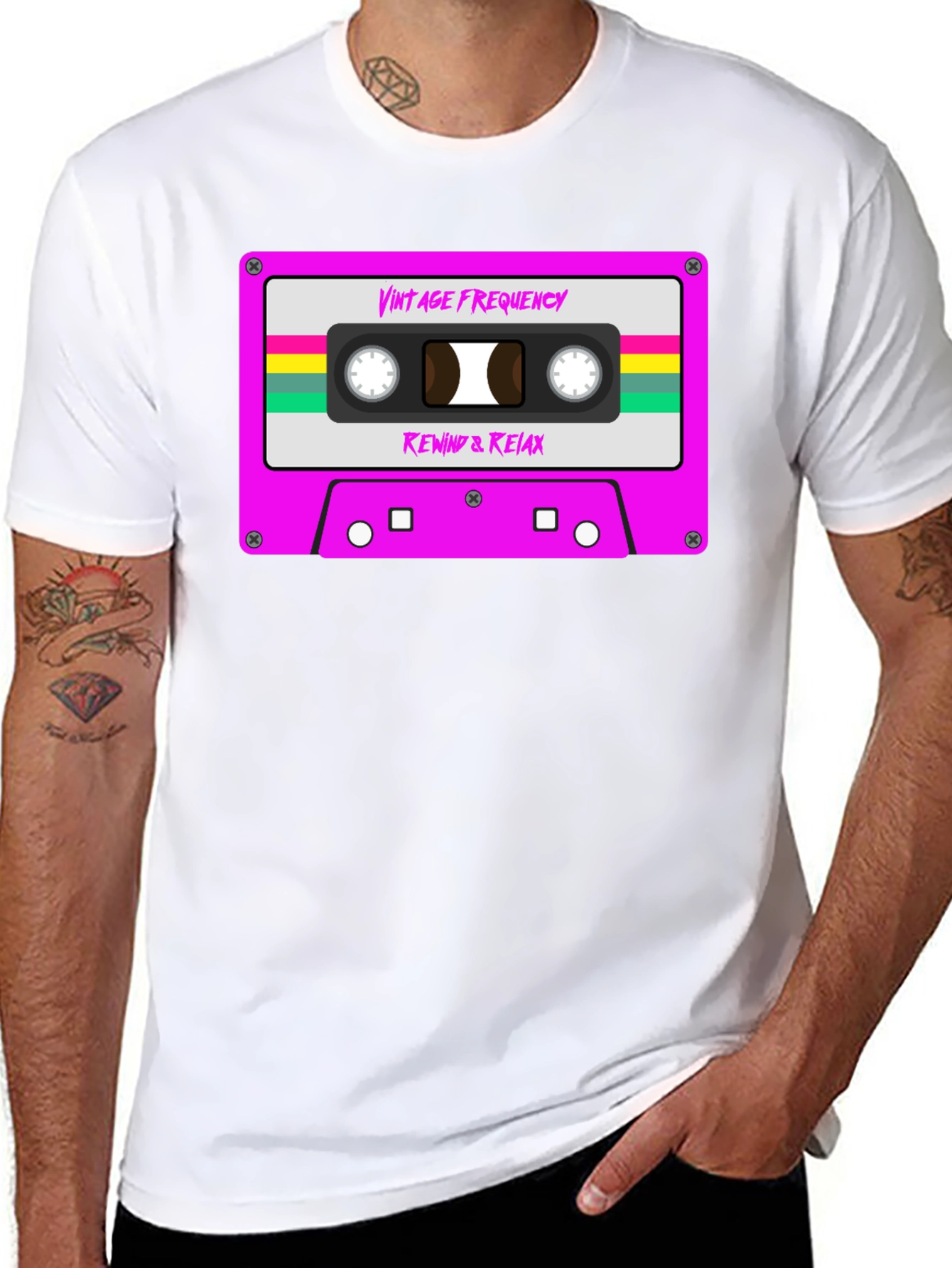 Black Vintage Frequency Cassette Tape Graphic T-Shirt view 8