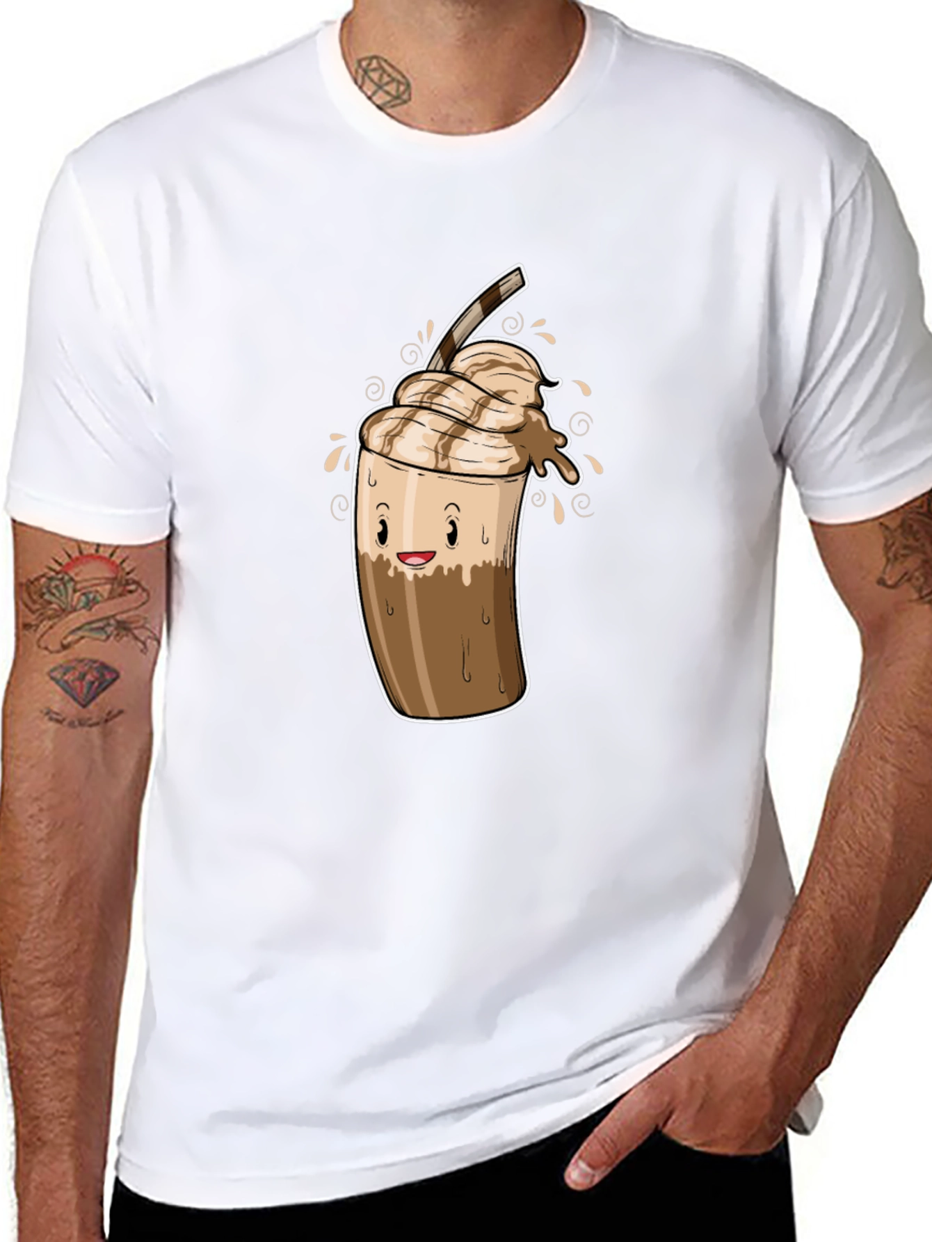 Black Cool Coffee Cartoon Graphic Black T-Shirt view 8