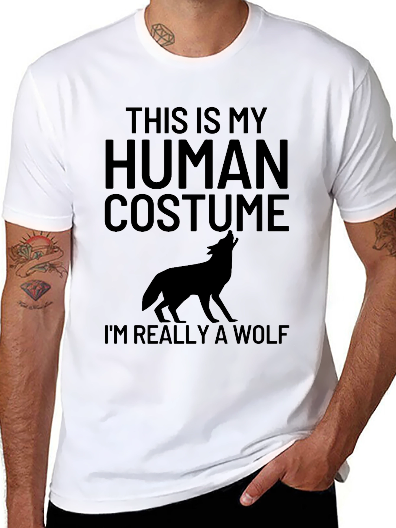 Black Human Costume Wolf T-Shirt - Fun Halloween Tee view 8