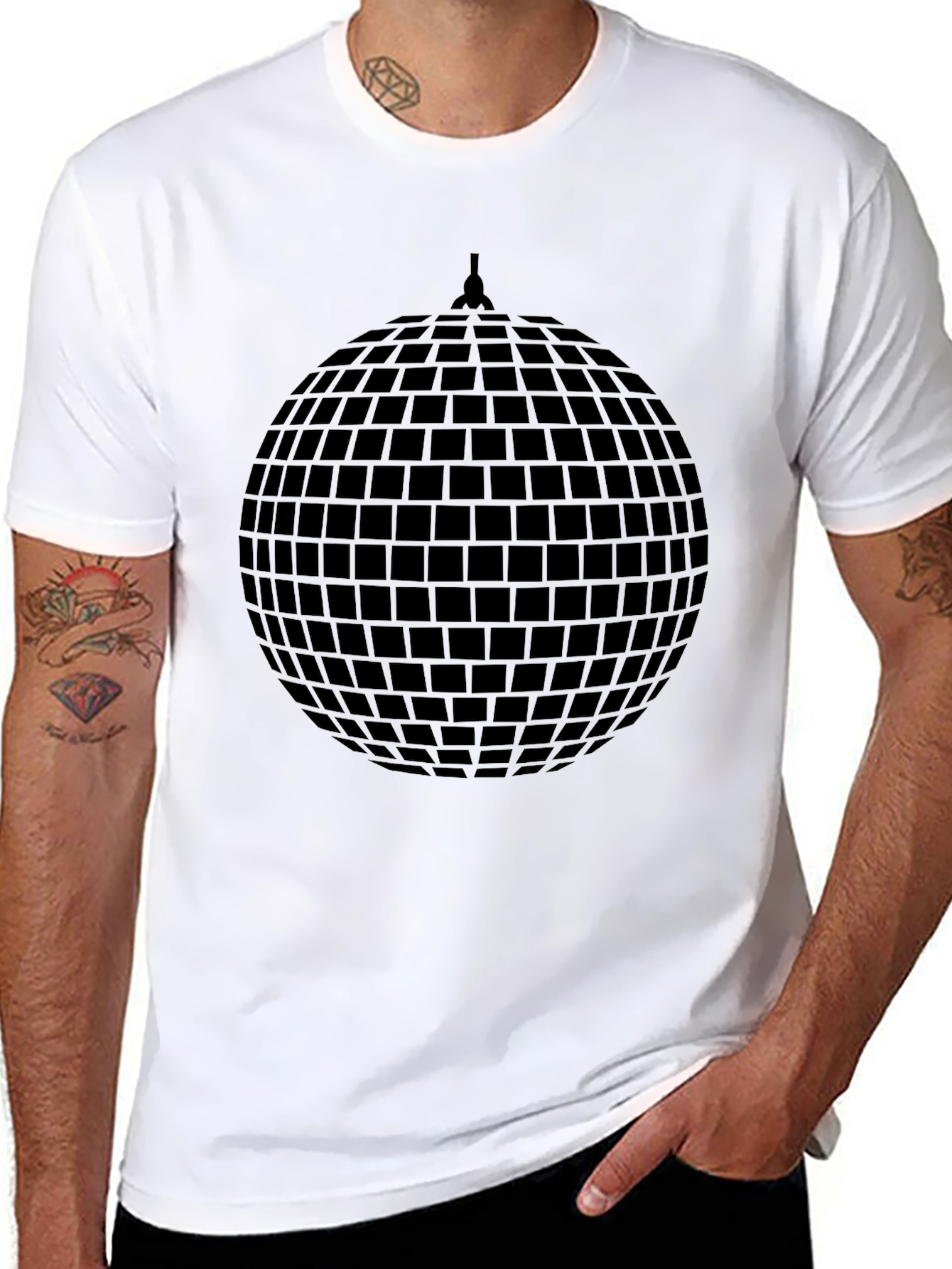 Black Retro Disco Ball Graphic Tee - Black Cotton T-Shirt view 8