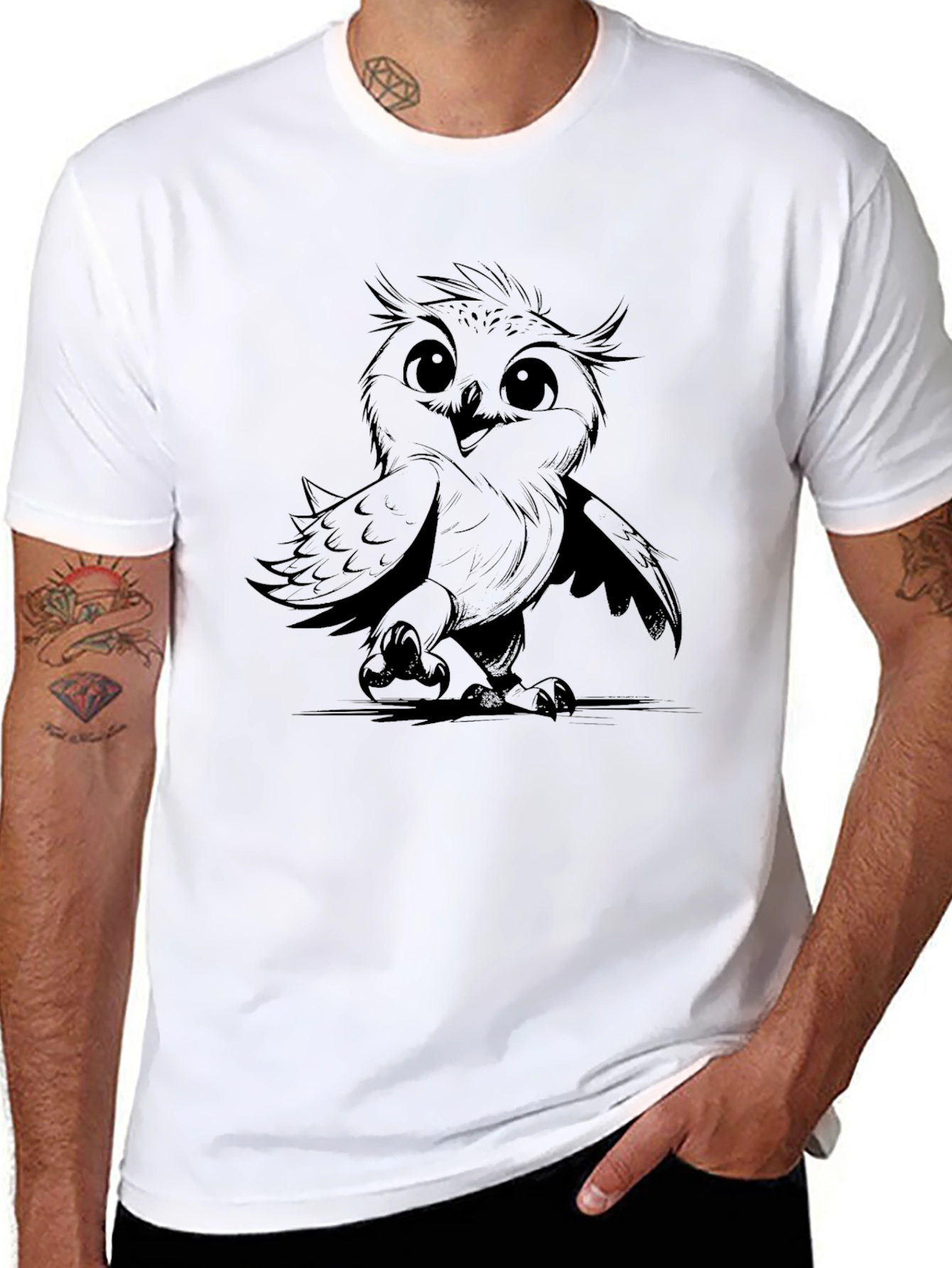 Black Men's Owl Graphic Print Black T-Shirt view 8