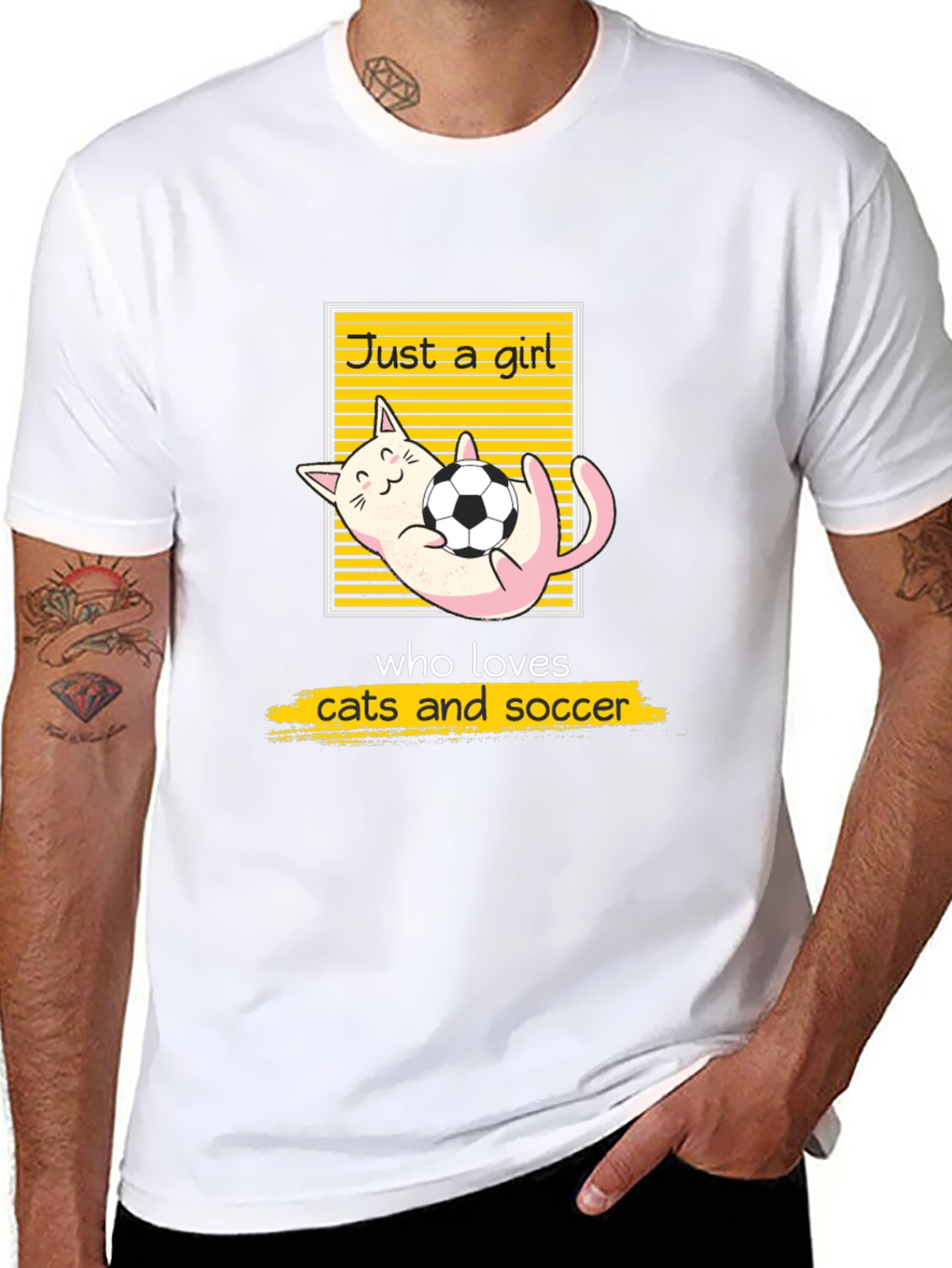 Black Just a Girl Who Loves Cats and Soccer T-Shirt view 8