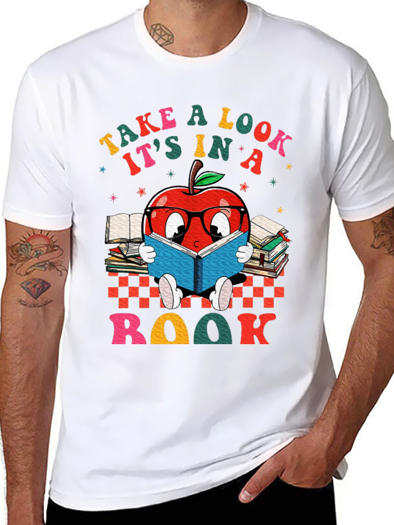 Black Bookworm Apple T-Shirt - Take a Look, It's in a Book! view 8