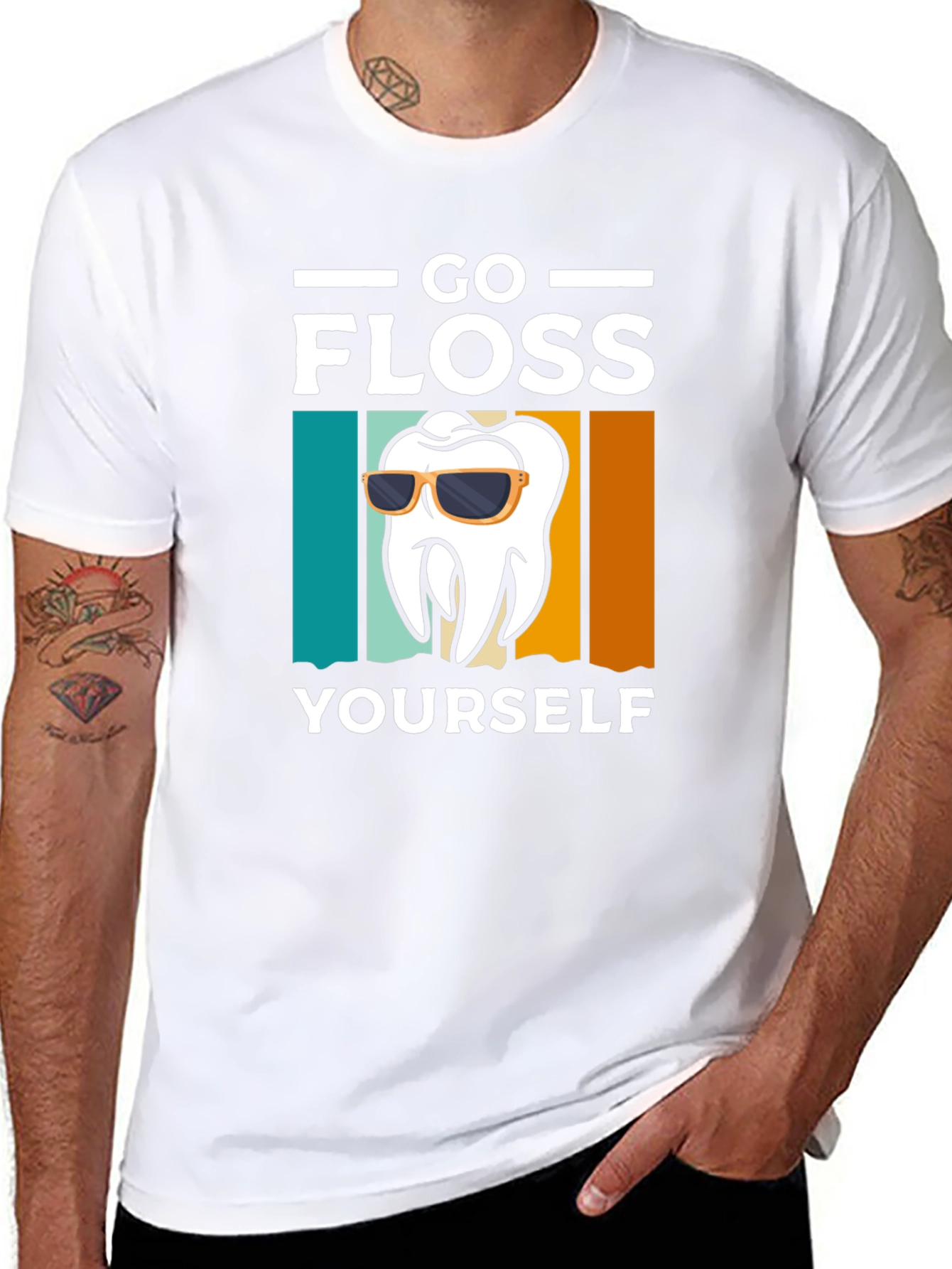 Black Go Floss Yourself T-Shirt - Funny Dental Hygiene Tee view 8