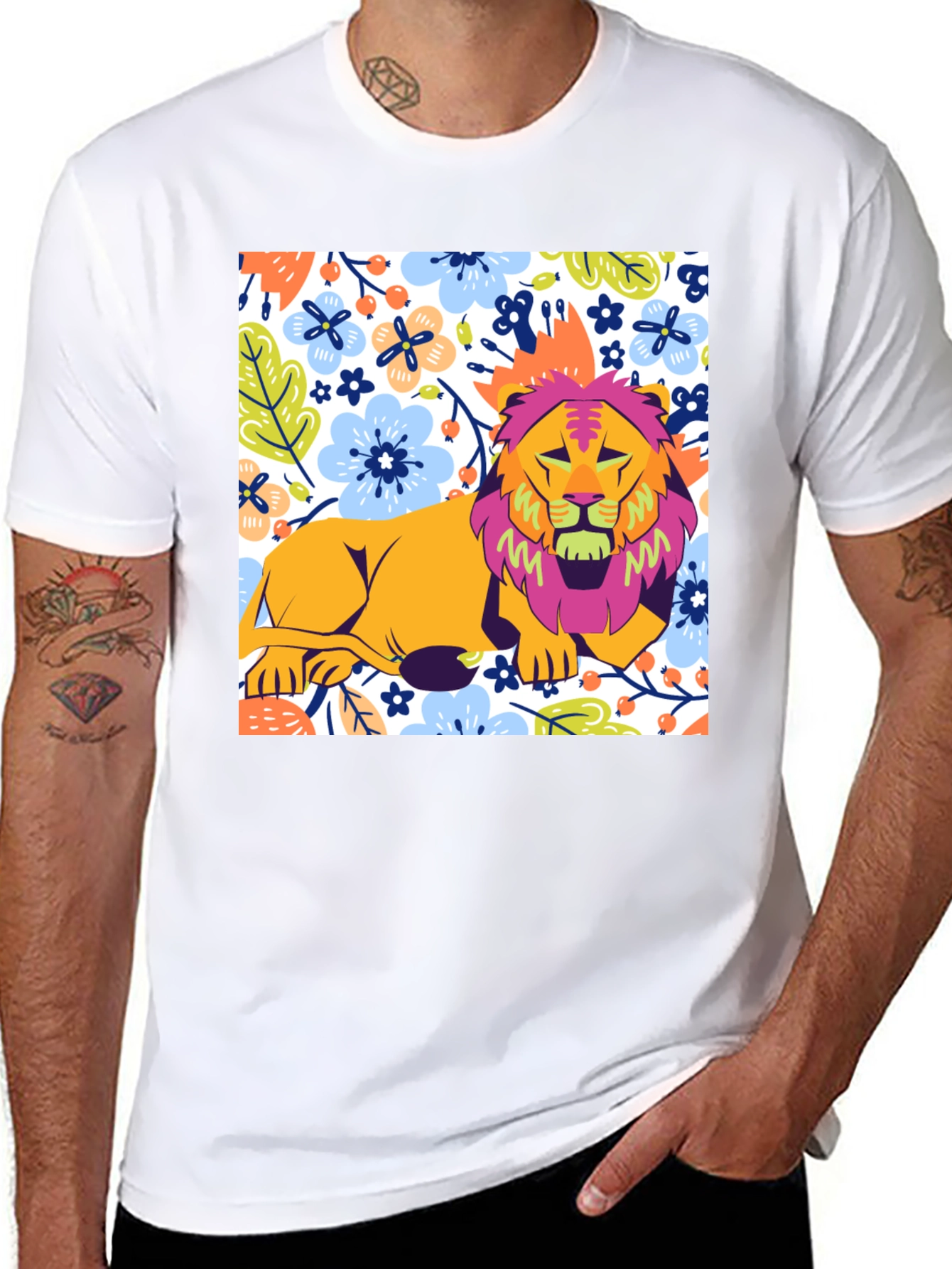 Black Floral Lion Graphic T-Shirt - Stylish Men's Tee view 8