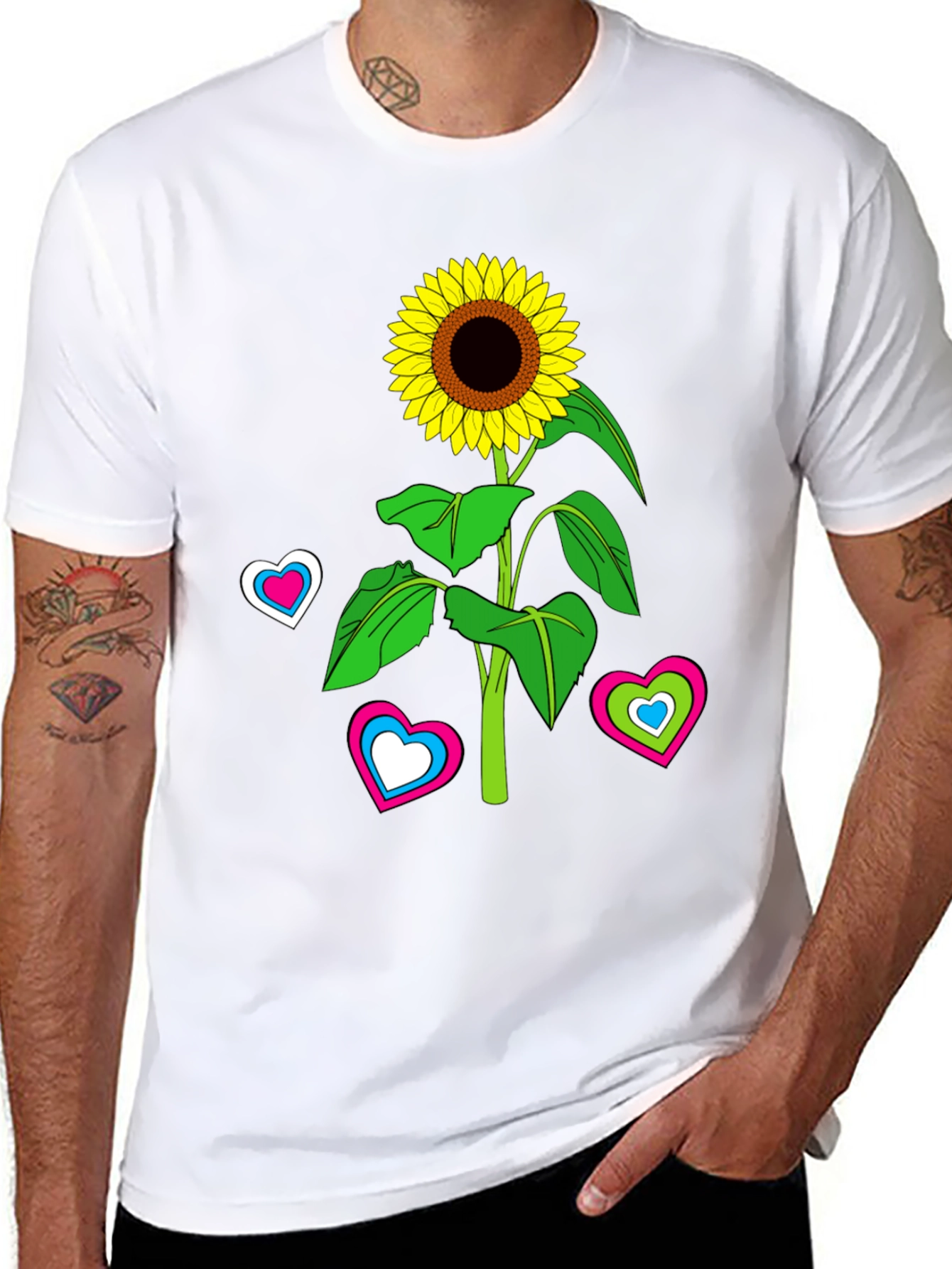 Black Sunflower Heart Graphic Tee - Black Cotton Blend T-Shirt view 8