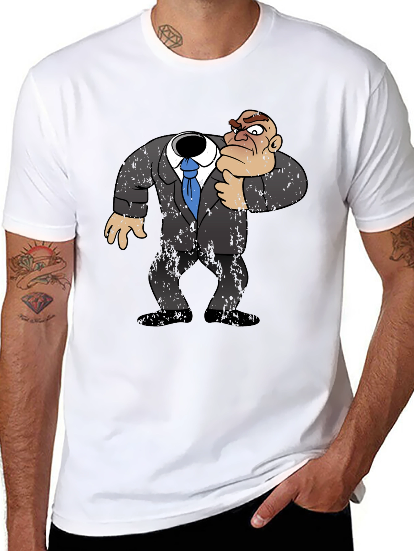 Black Headless Cartoon Boss T-Shirt - Funny Graphic Tee view 8