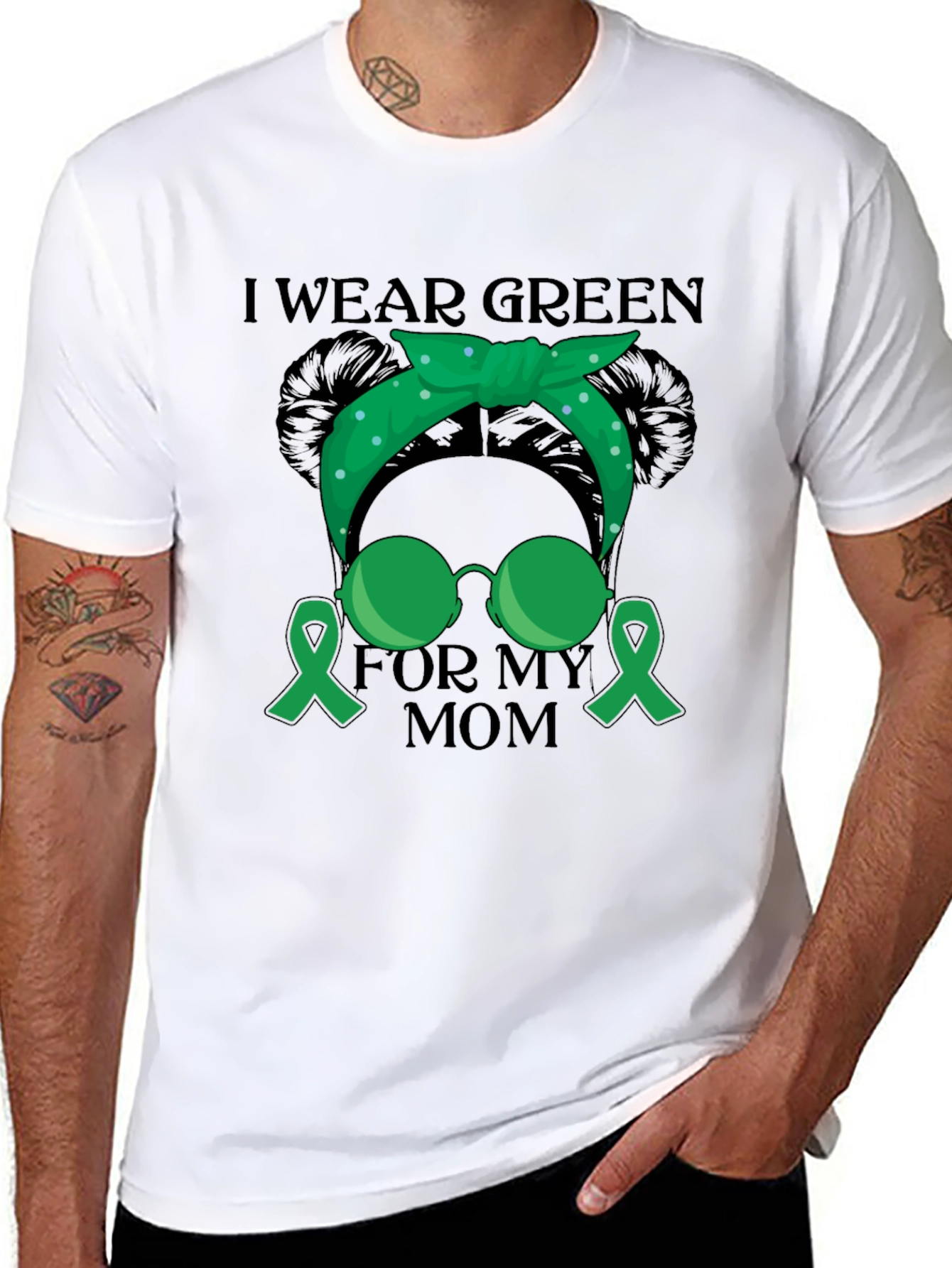 Black I Wear Green For My Mom Awareness T-Shirt view 8
