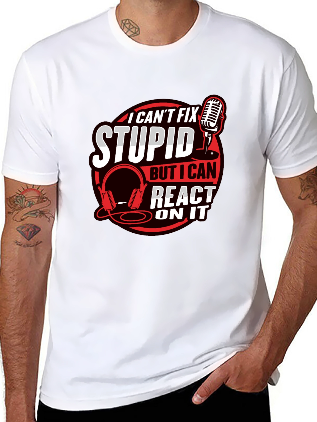 Black I Can't Fix Stupid Podcast T-Shirt view 8