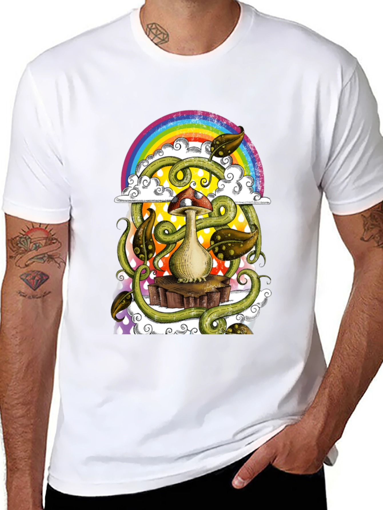 Black Mushroom Rainbow T-Shirt - Groovy Psychedelic Tee view 8