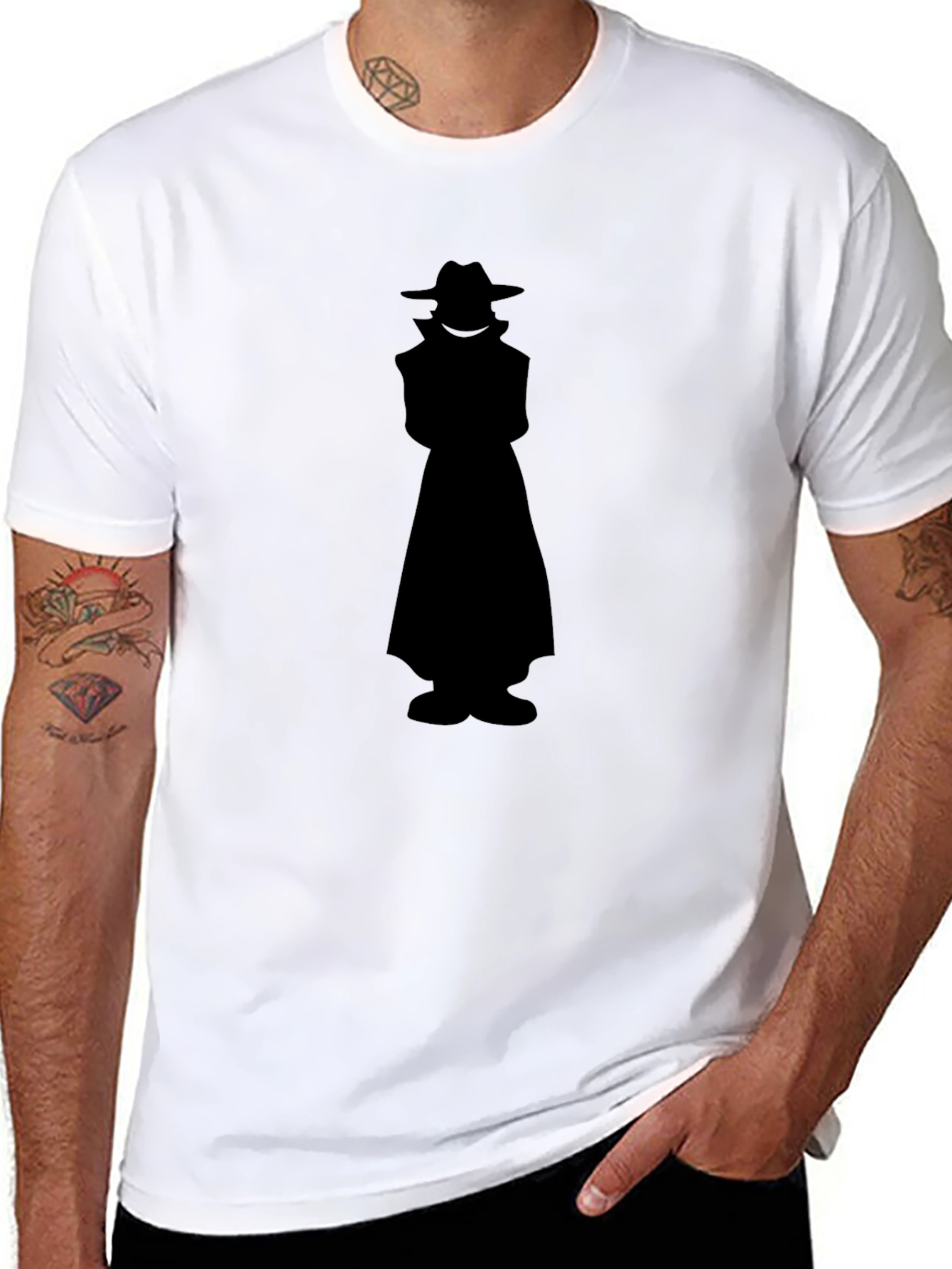 Black Mysterious Man Silhouette Black T-Shirt view 8