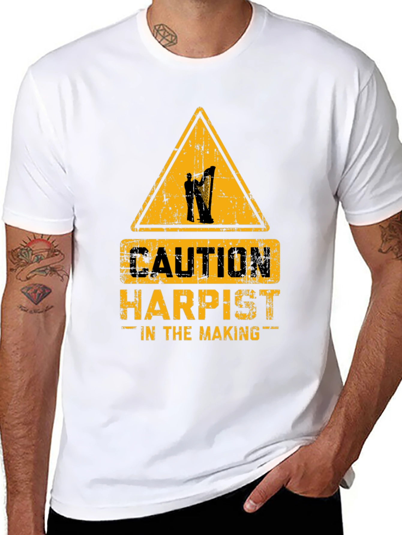 Black Caution Harpist In The Making Graphic T-Shirt view 8