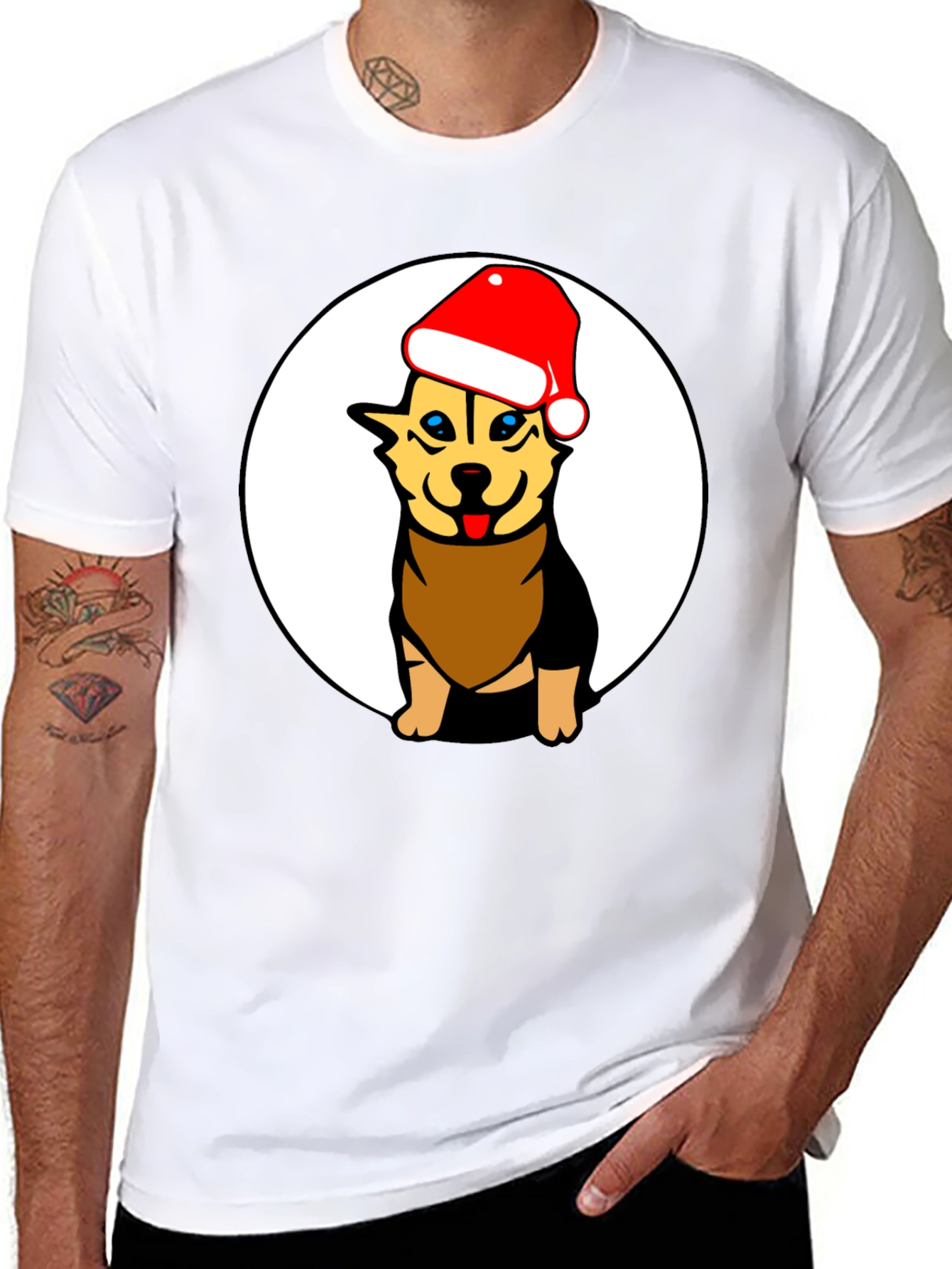 Black Dog with Santa Hat Black Graphic Tee view 8