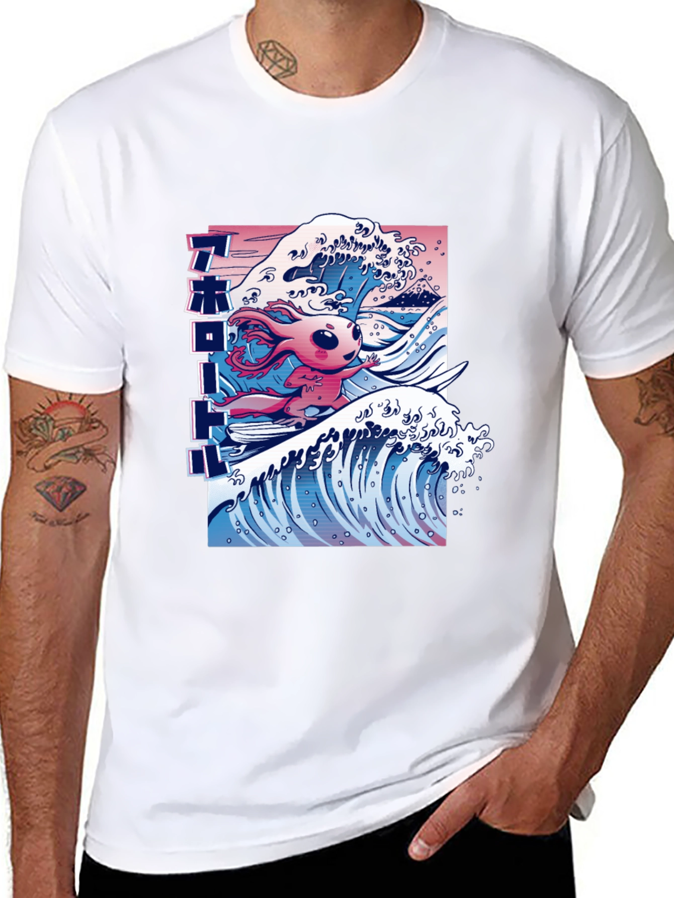 Black Surfing Axolotl Graphic Tee - Black Cotton Blend T-Shirt view 8
