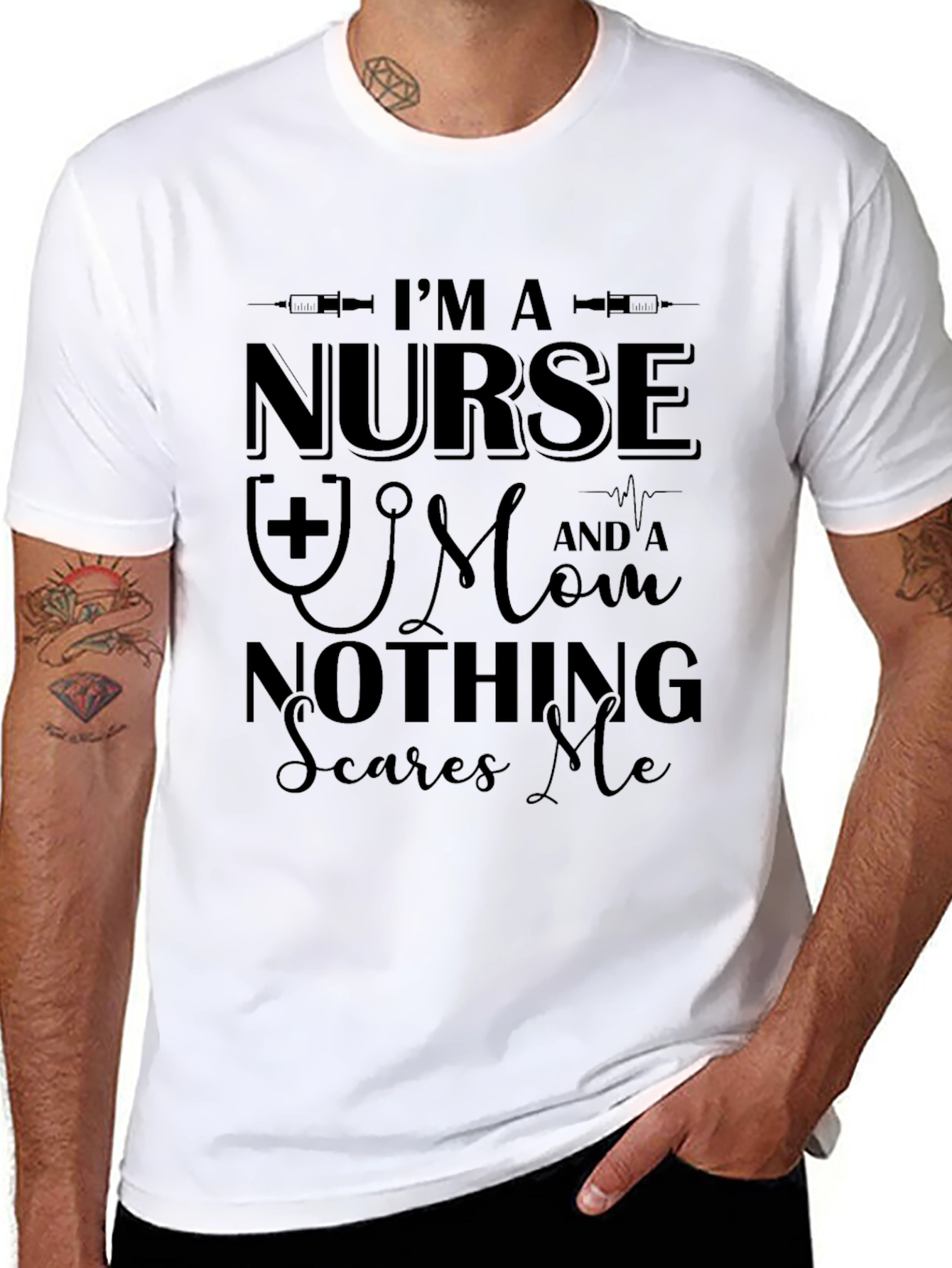 Black I'm a Nurse and a Mom Nothing Scares Me T-Shirt view 8