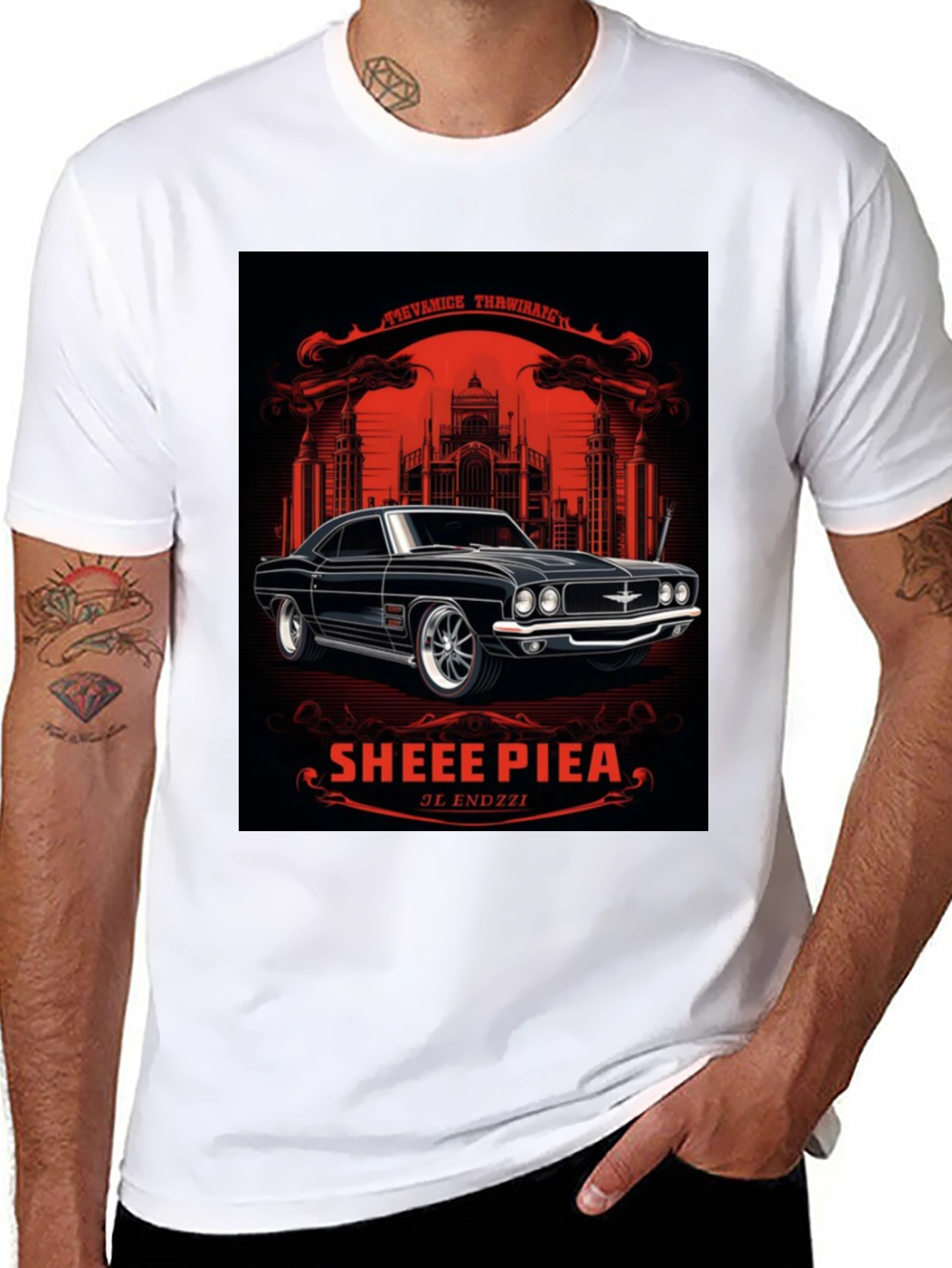 Black Classic Car Graphic Tee - Sheee Piea Black T-Shirt view 8