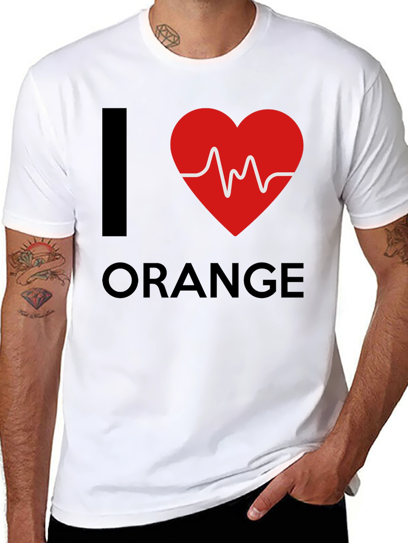 Black I Heart Orange Graphic Tee - Novelty T-Shirt view 8