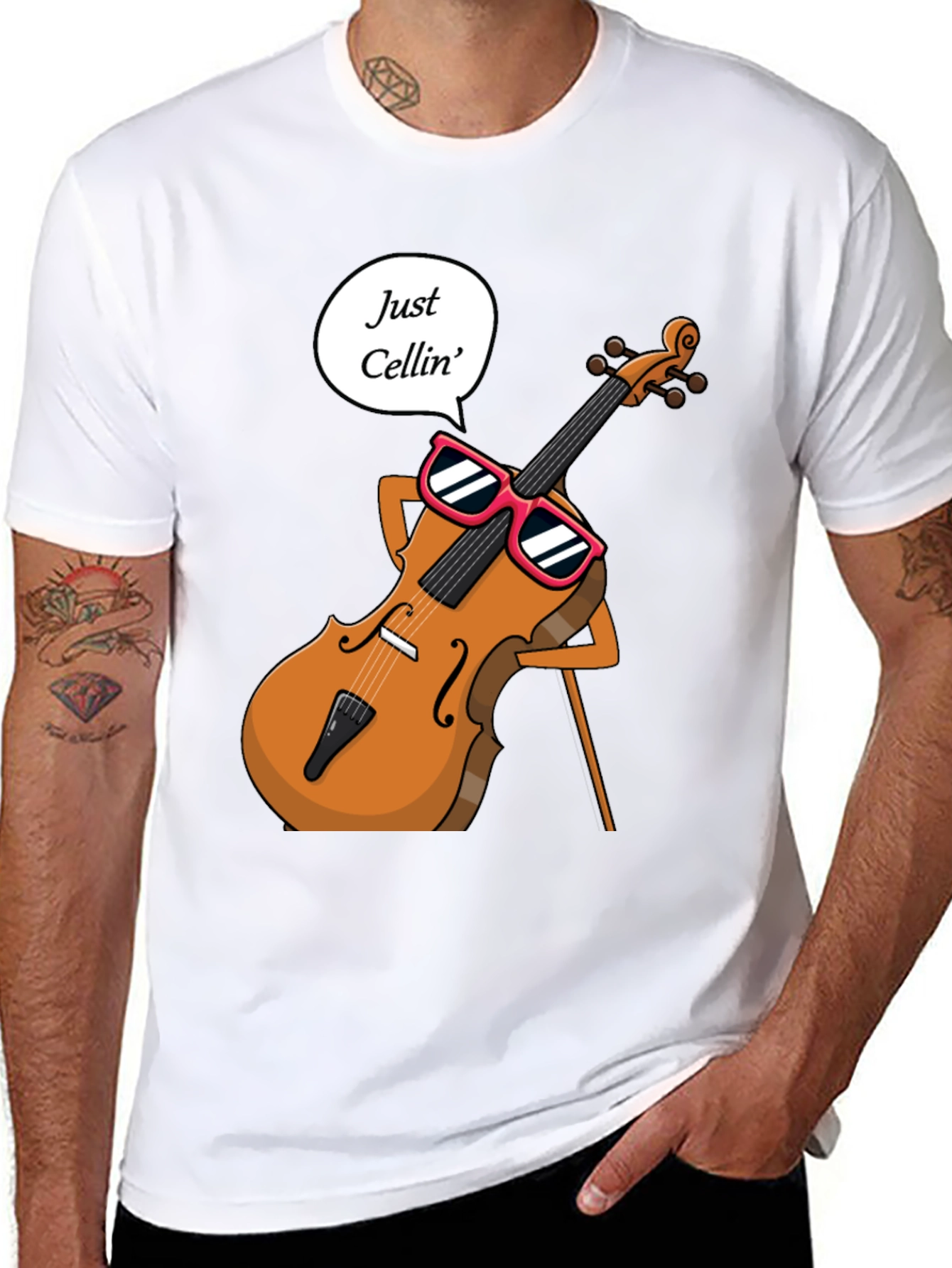 Black Just Cellin' T-Shirt - Musician Humor Tee view 8