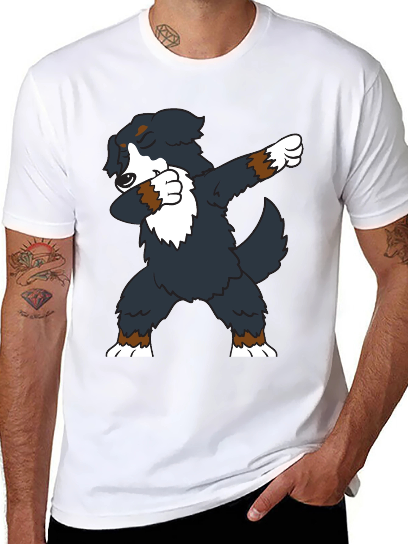 Black Dabbing Dog Graphic Tee - Black Crew Neck view 8