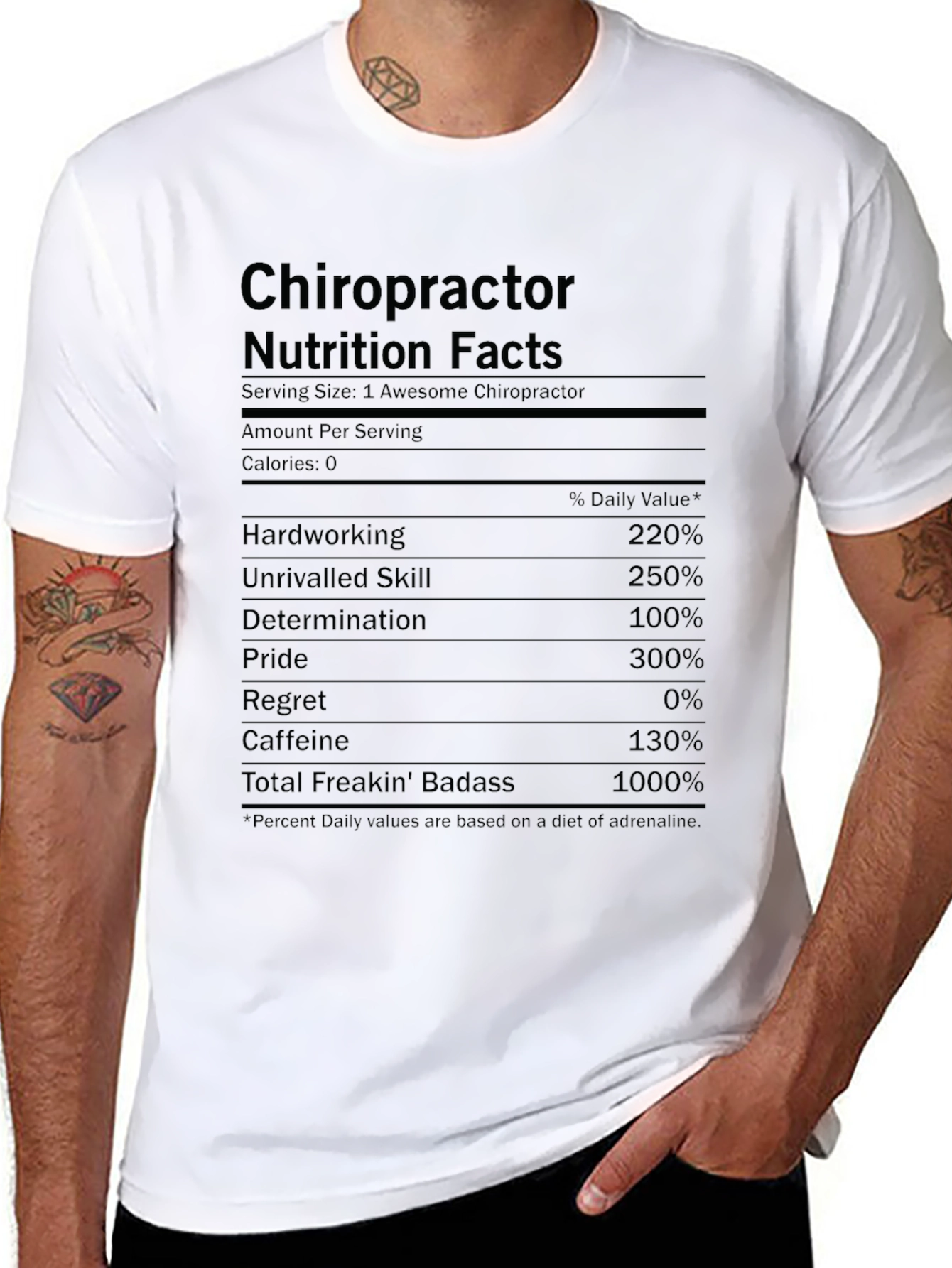 Black Chiropractor Nutrition Facts Funny T-Shirt view 8