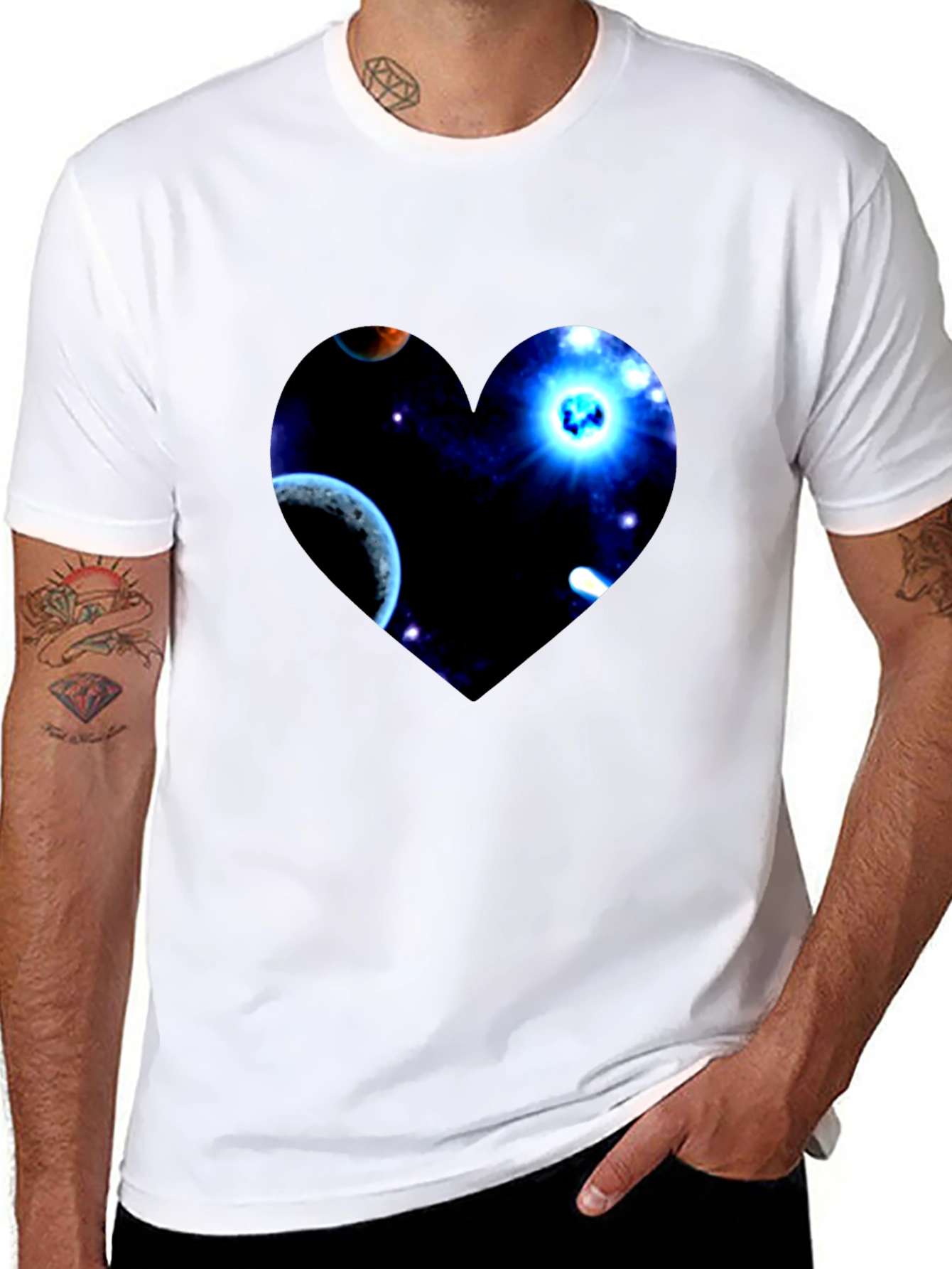 Black Galaxy Heart Graphic Men's Black T-Shirt view 8