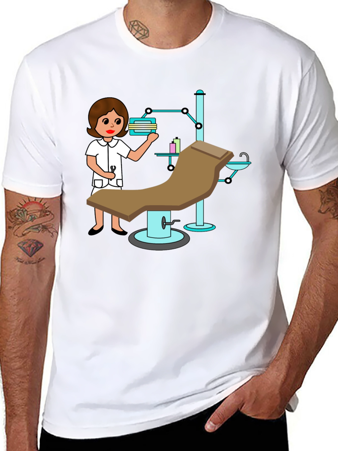 Black Cartoon Dentist Office T-Shirt view 8
