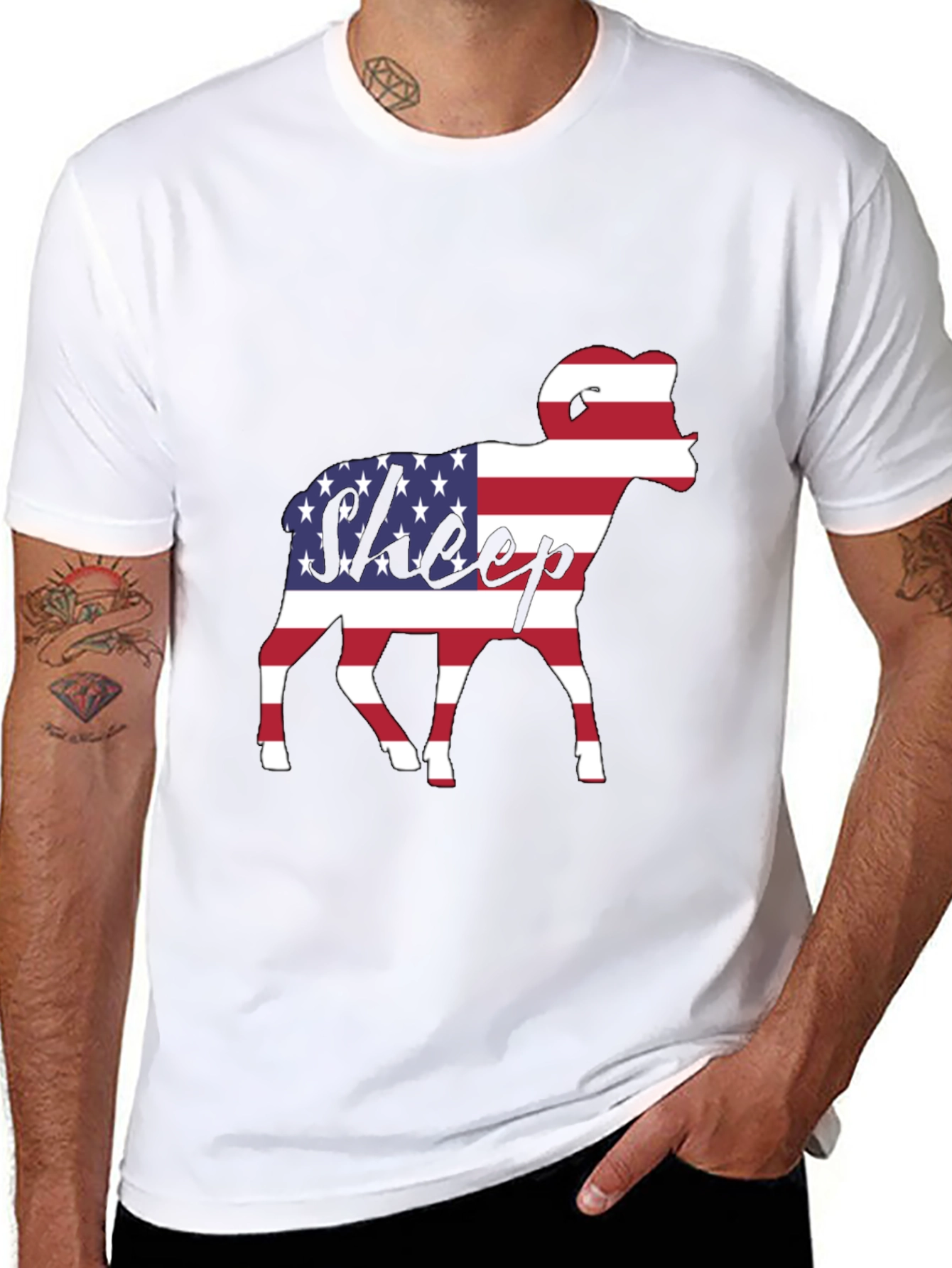 Black Patriotic Sheep T-Shirt - USA Flag Graphic Tee view 8