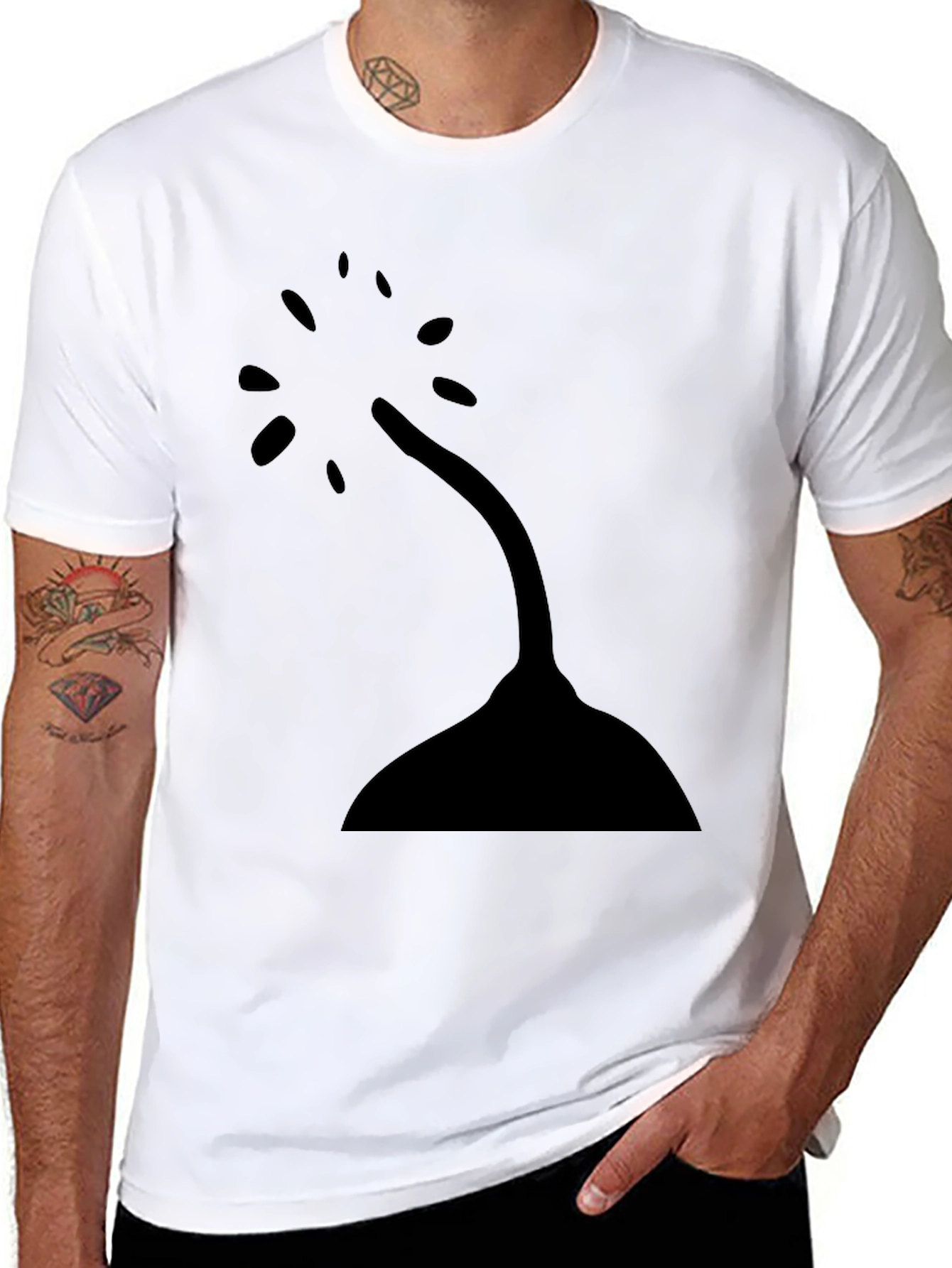 Black Minimalist Tree Design Black T-Shirt view 8