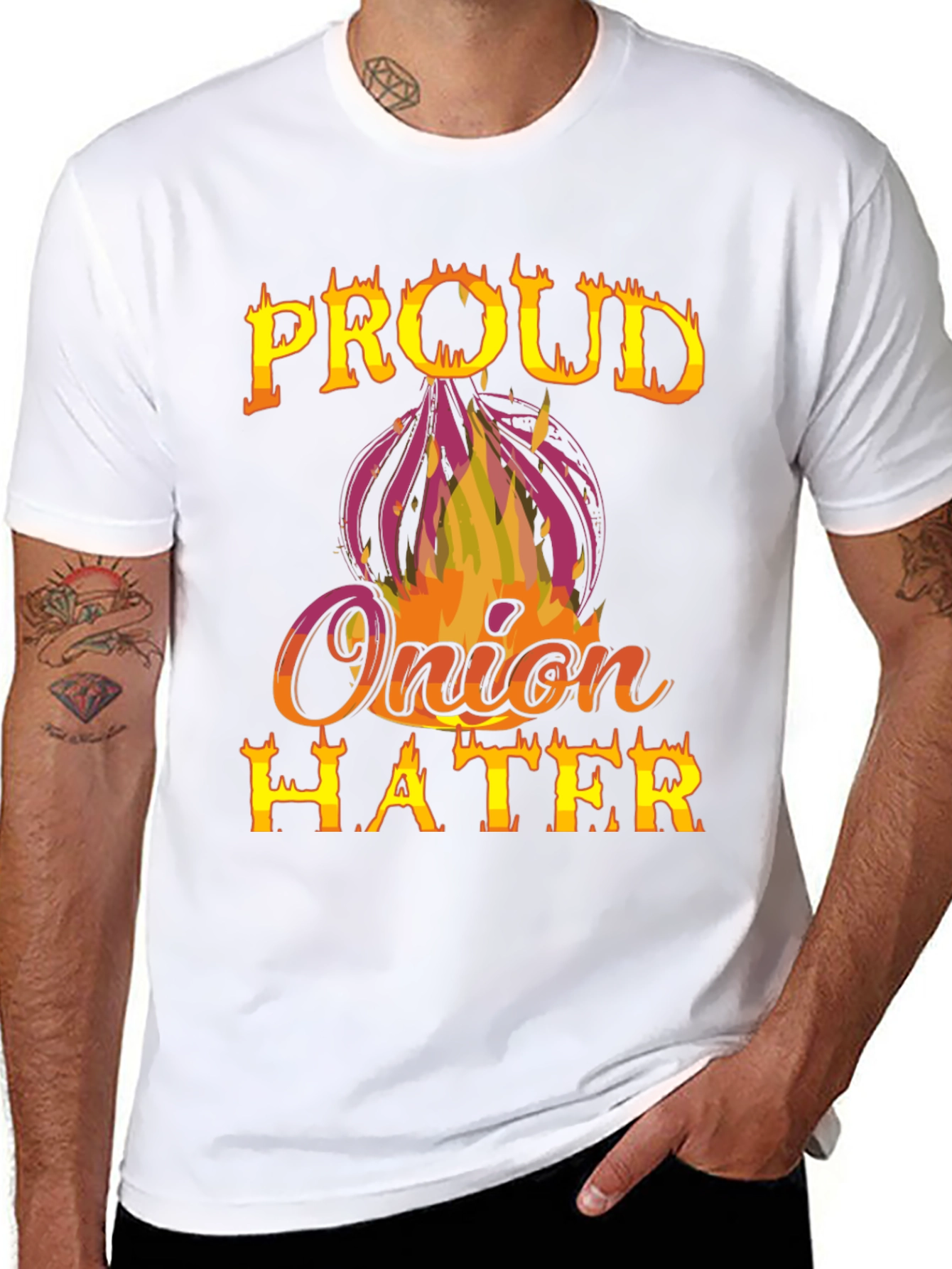 Black Proud Onion Hater T-Shirt - Funny Graphic Tee view 8