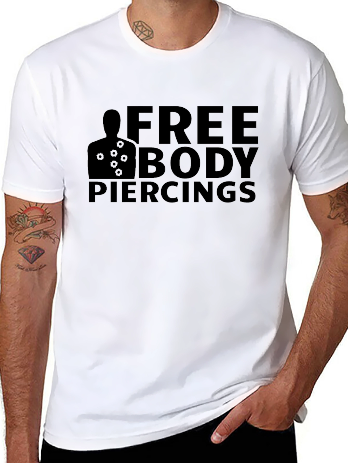 Black Free Body Piercings Graphic T-Shirt view 8