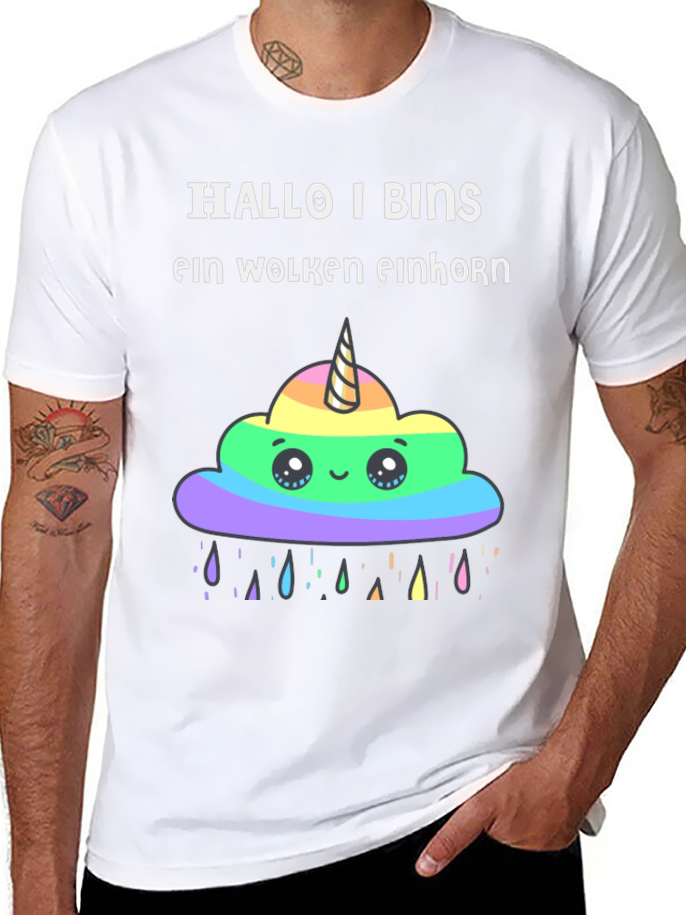 Black Hallo I Bins Wolken Einhorn T-Shirt view 8