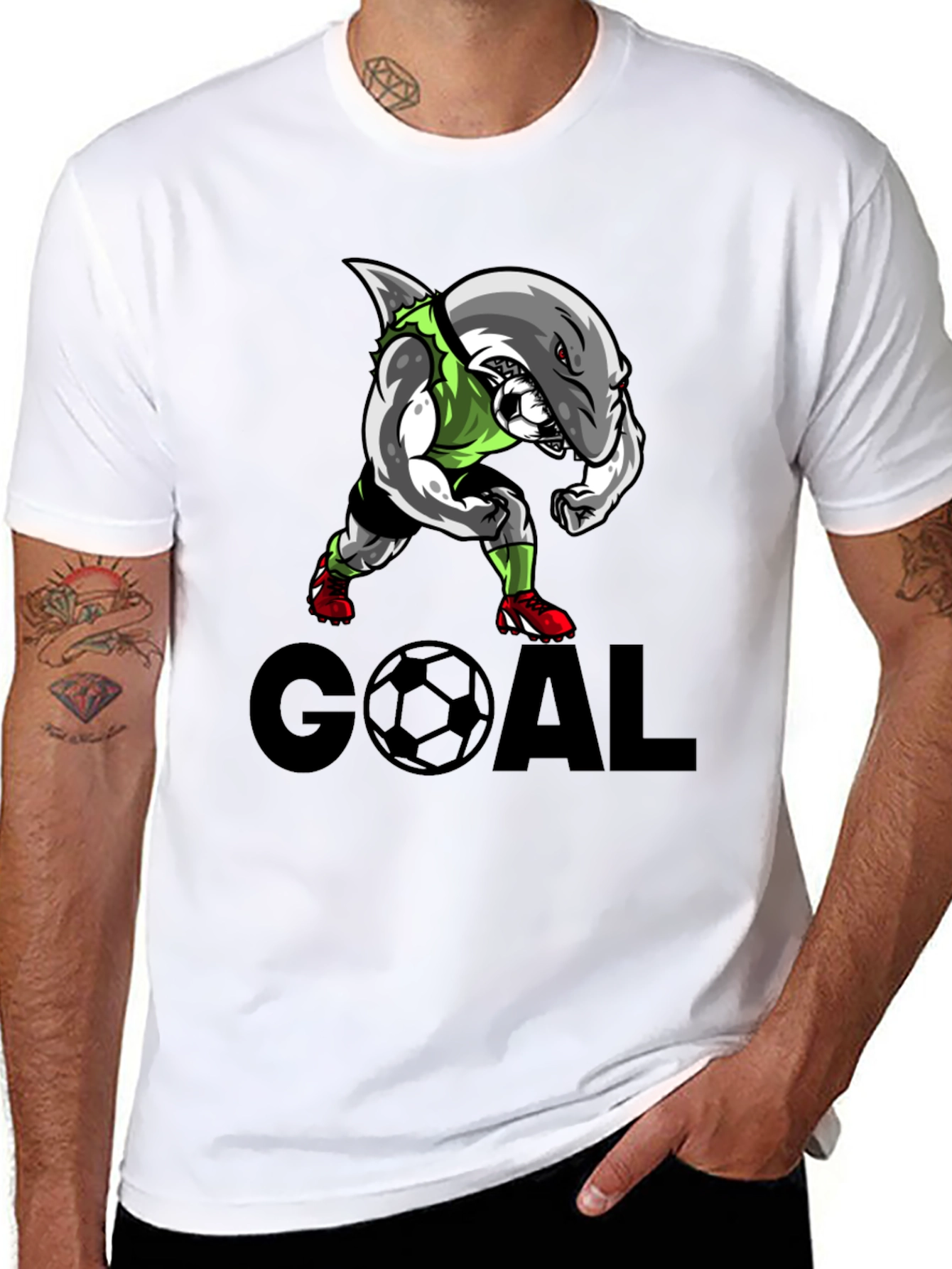 Black Shark Soccer Goal Black T-Shirt view 8