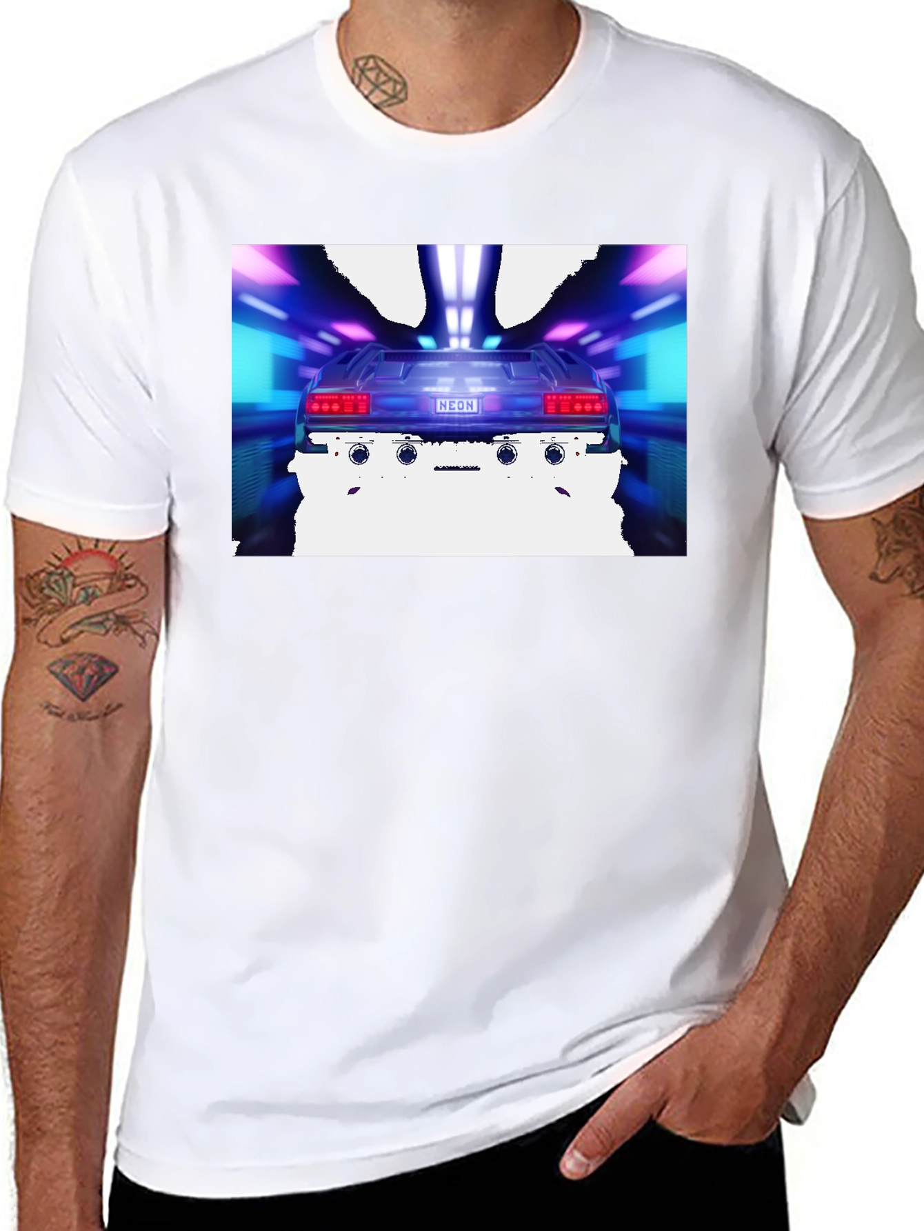 Black Retro Neon Car T-Shirt - Vintage 80s Style view 8