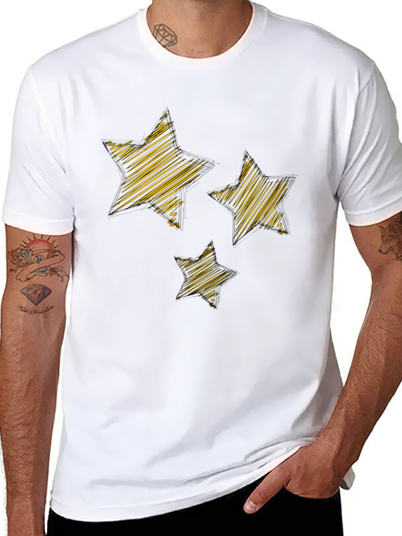 Black Stylish Black Tee with Gold Star Design - Casual Comfort view 8