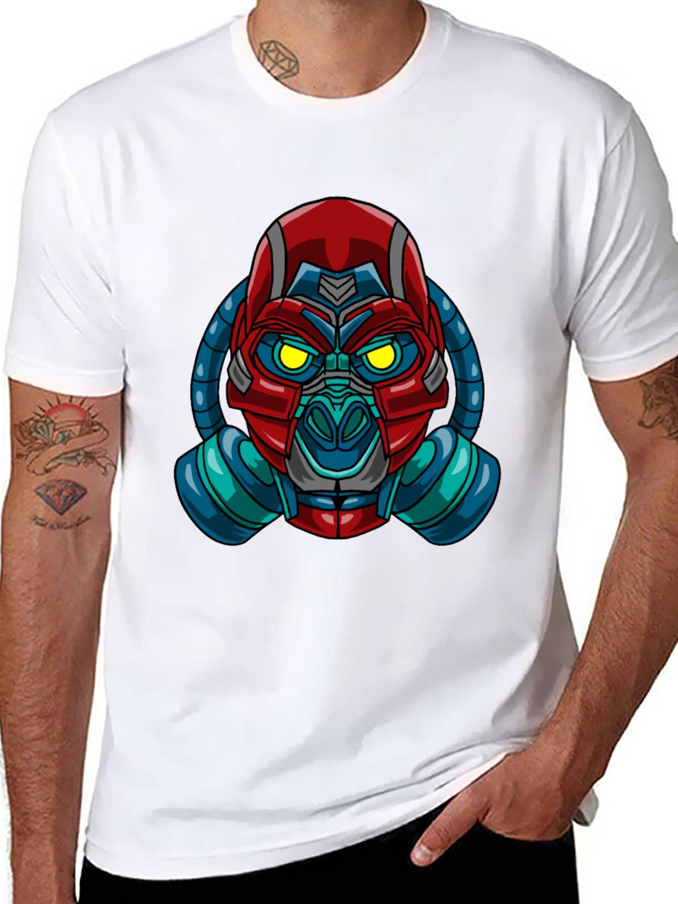 Black Futuristic Robot Gas Mask Graphic T-Shirt view 8