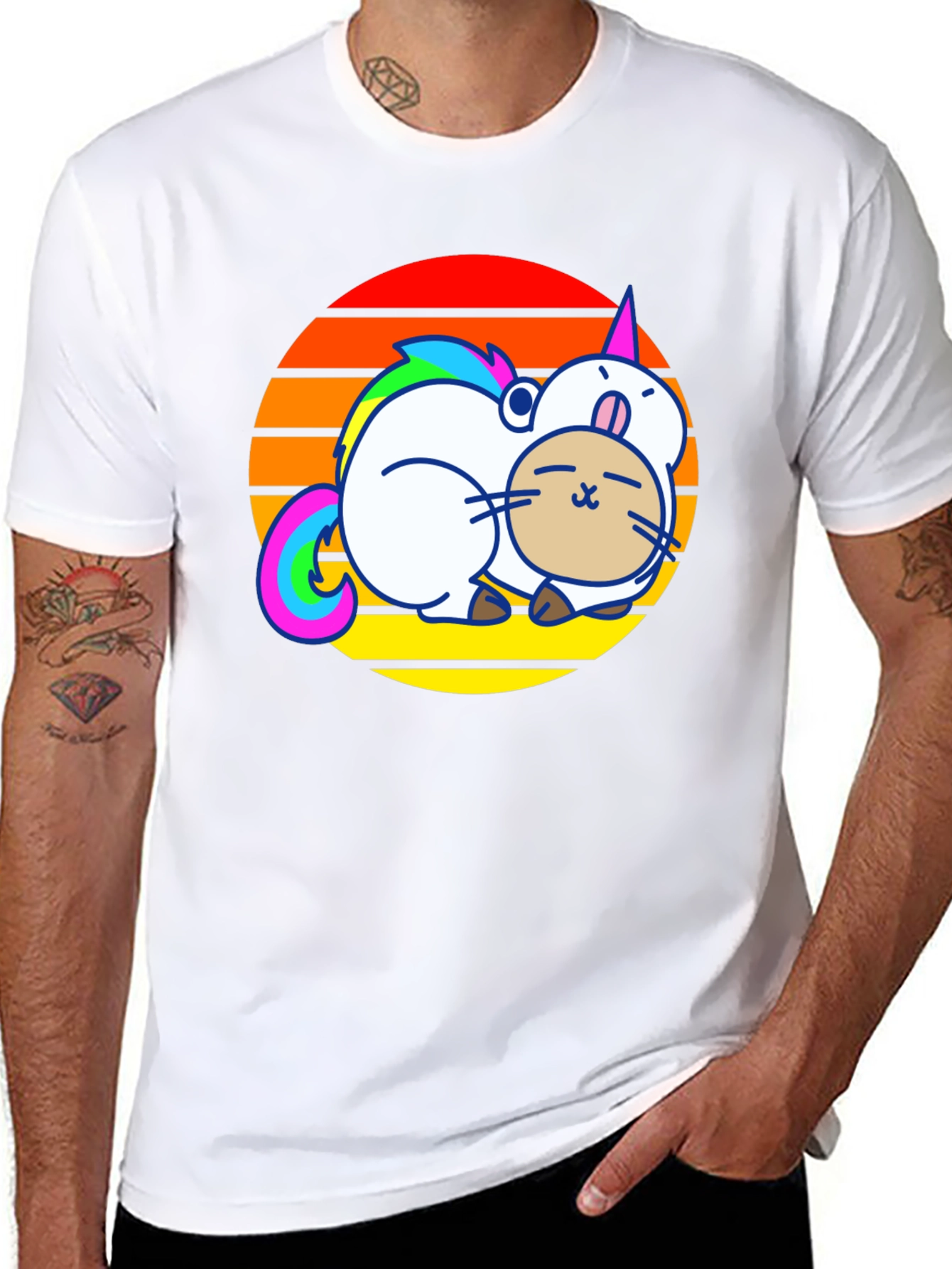 Black Unicorn Cat Sunset Graphic T-Shirt view 8