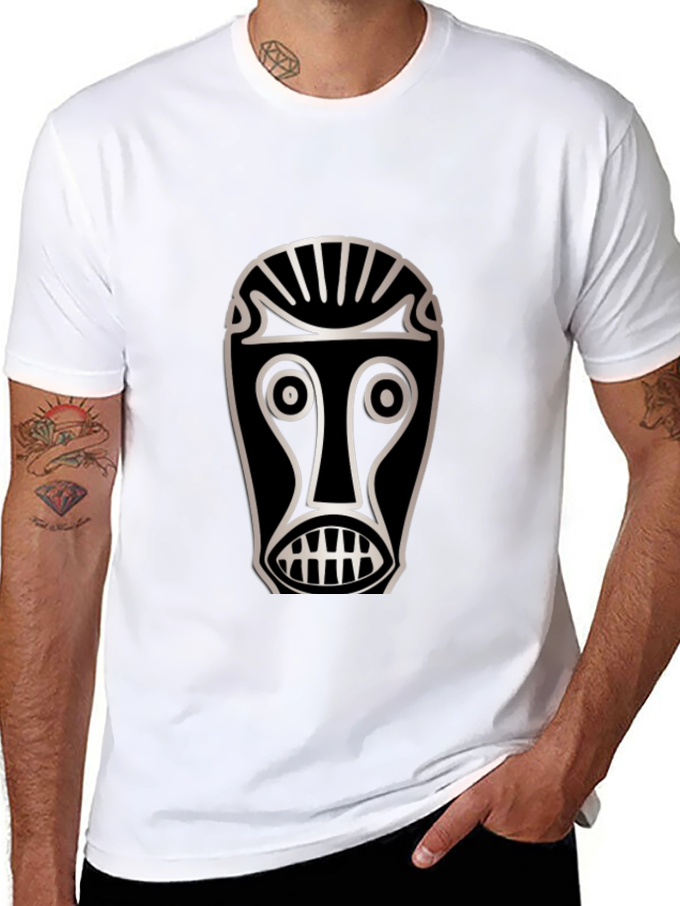 Black Tribal Mask Graphic T-Shirt - Unique Design view 8