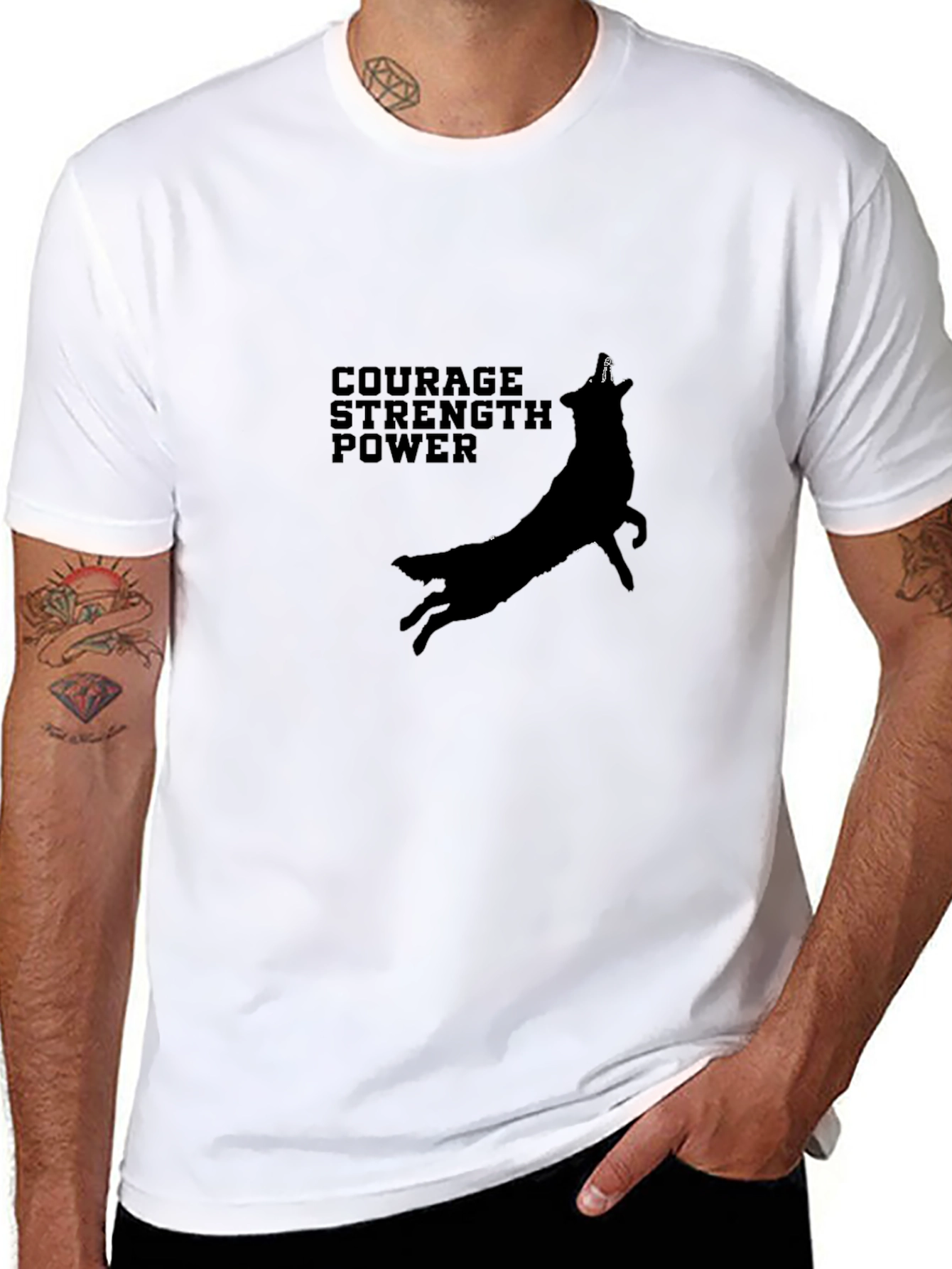 Black Courage Strength Power Black Graphic Tee view 8