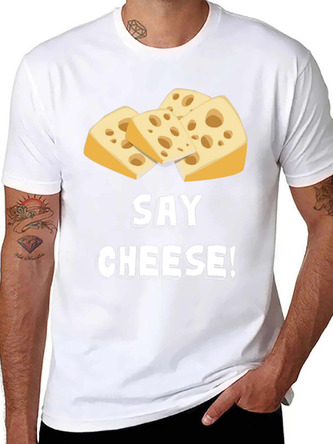 Black Say Cheese! Funny Graphic T-Shirt view 8