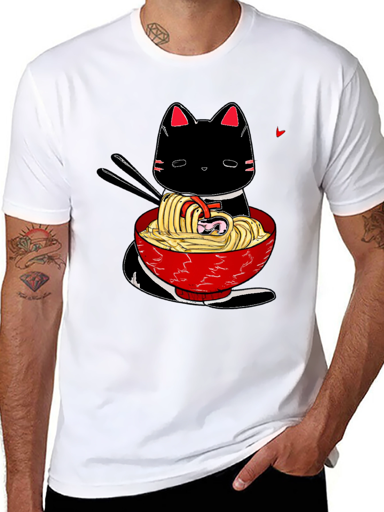 Black Ramen Cat Black T-Shirt - Anime Style view 8