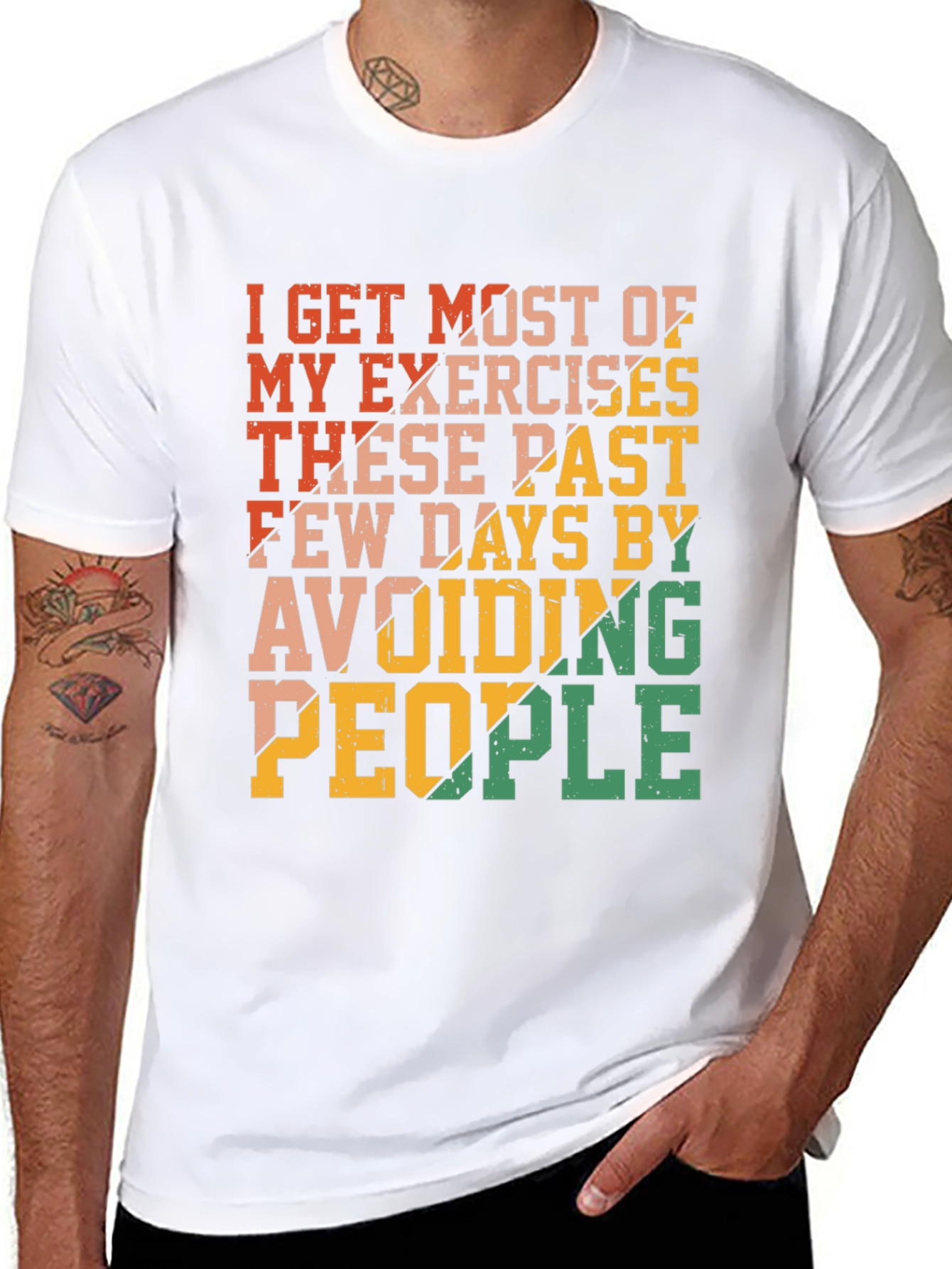 Black Funny Exercise Avoid People Graphic T-Shirt view 8