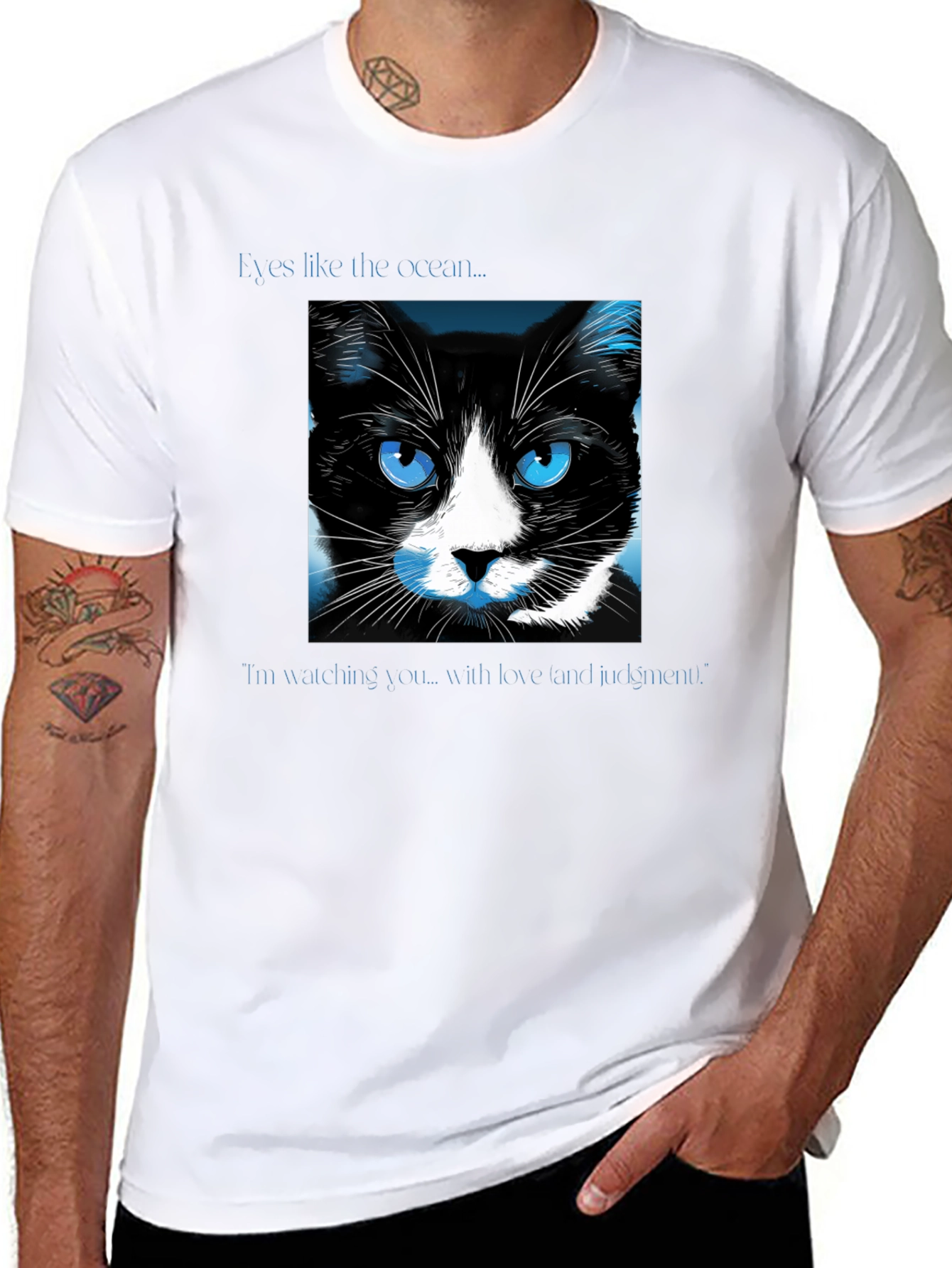 Black Ocean Eyes Cat Graphic Tee - Soft Black Shirt view 8
