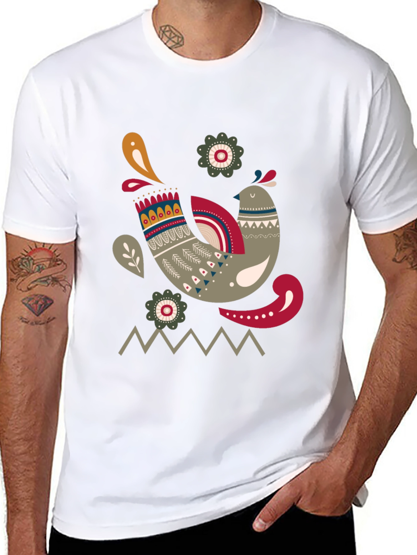 Black Stylish Bird Graphic Black T-Shirt view 8