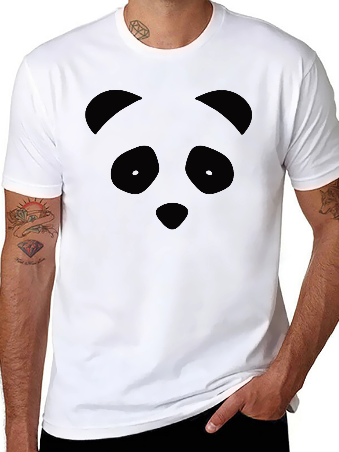 Black Panda Face Graphic Tee - Black Unisex T-Shirt view 8