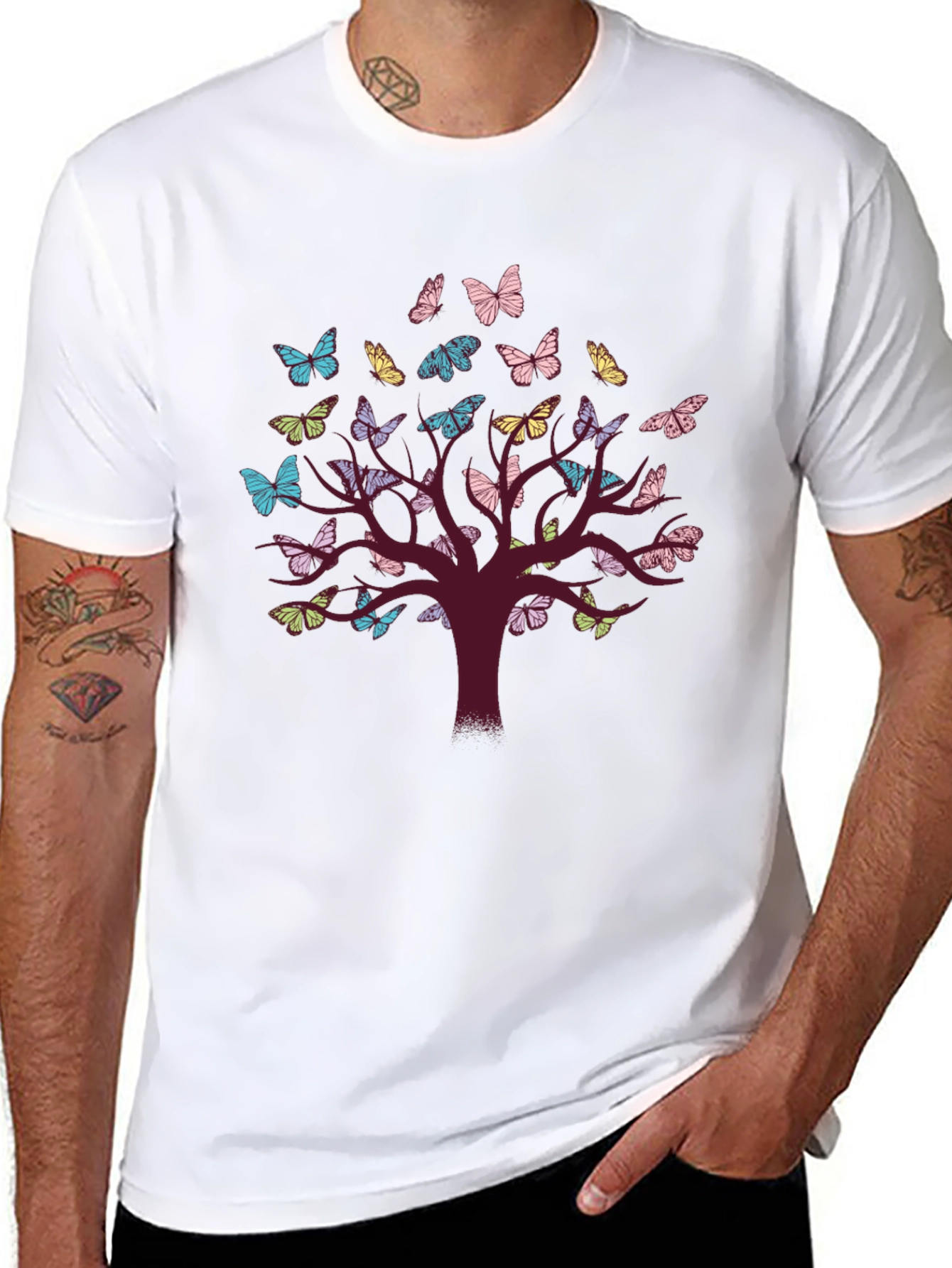 Black Butterfly Tree Graphic Tee - Nature Inspired Comfort view 8