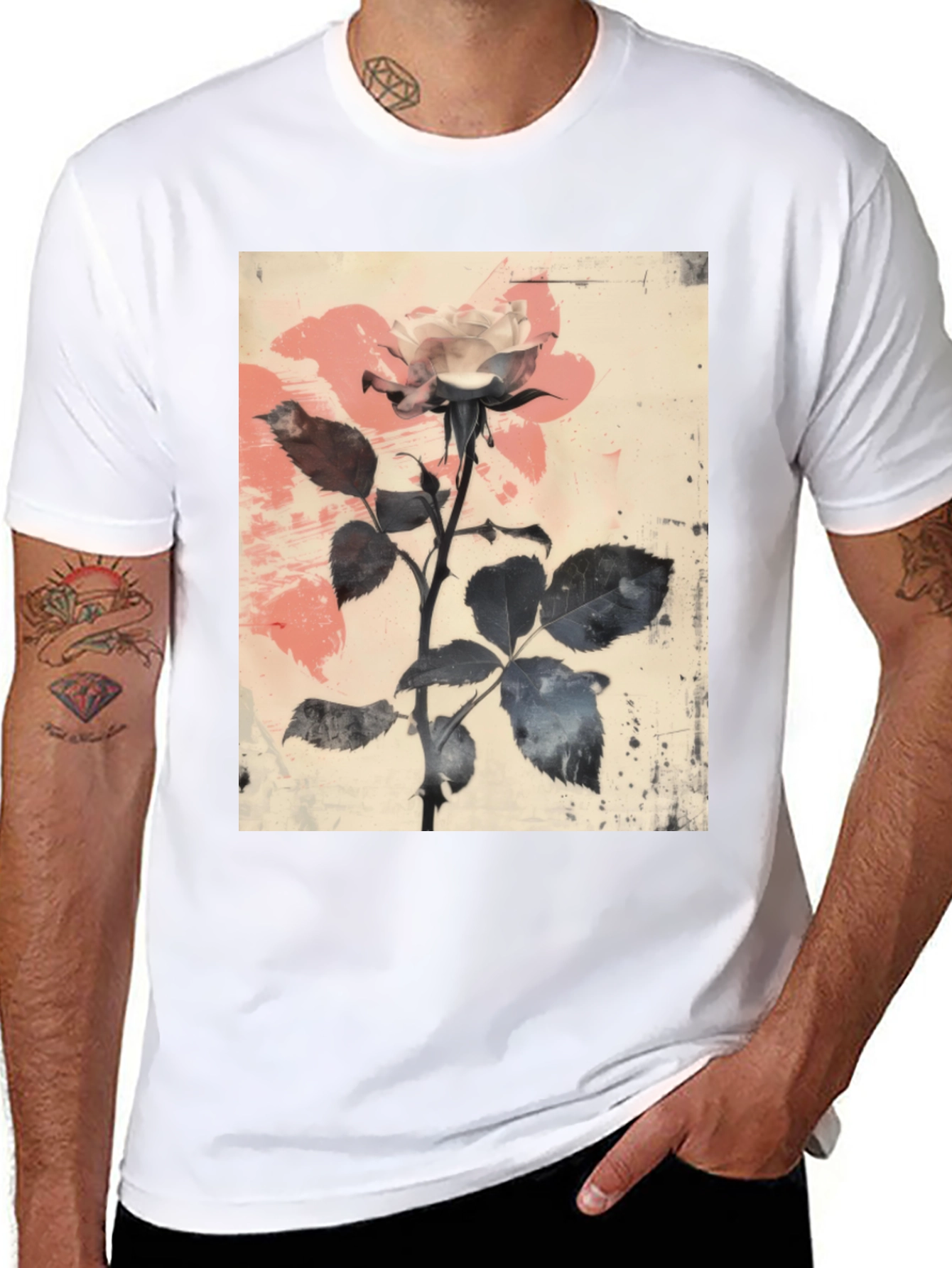Black Floral Rose Graphic Tee - Black view 8