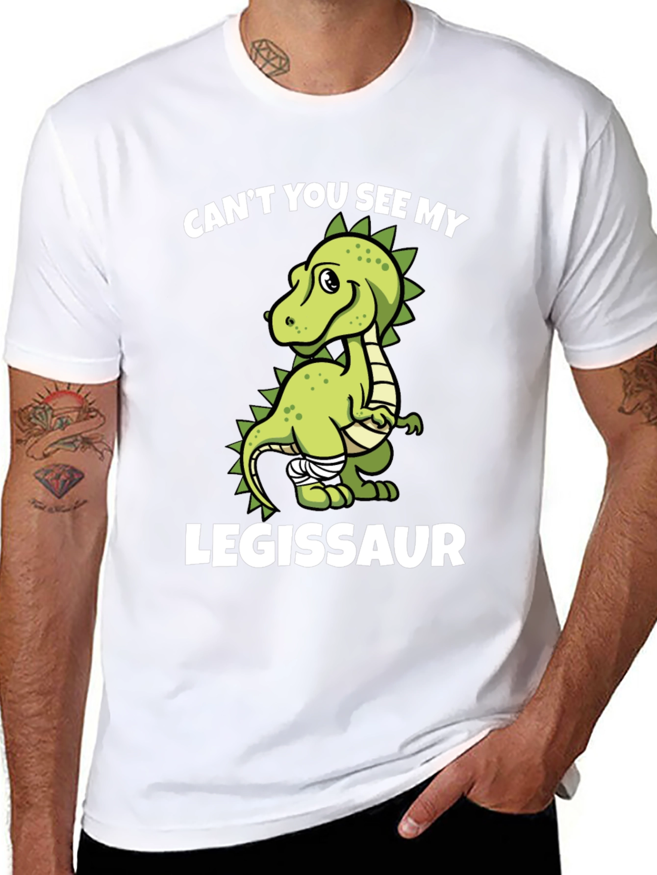 Black Legissaur T-Shirt - Funny Dinosaur Injury Tee view 8