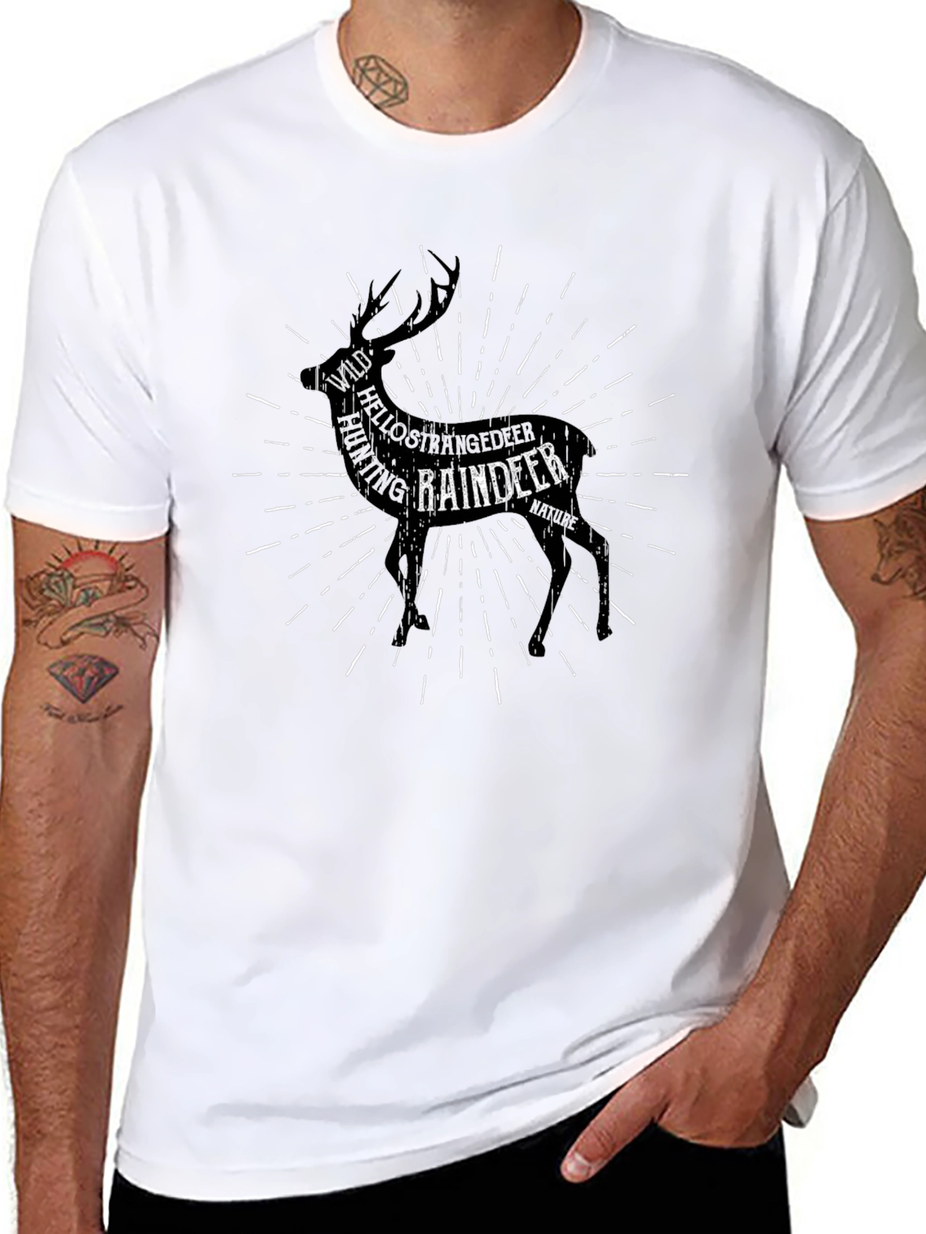 Black Reindeer Word Art T-Shirt - Black view 8