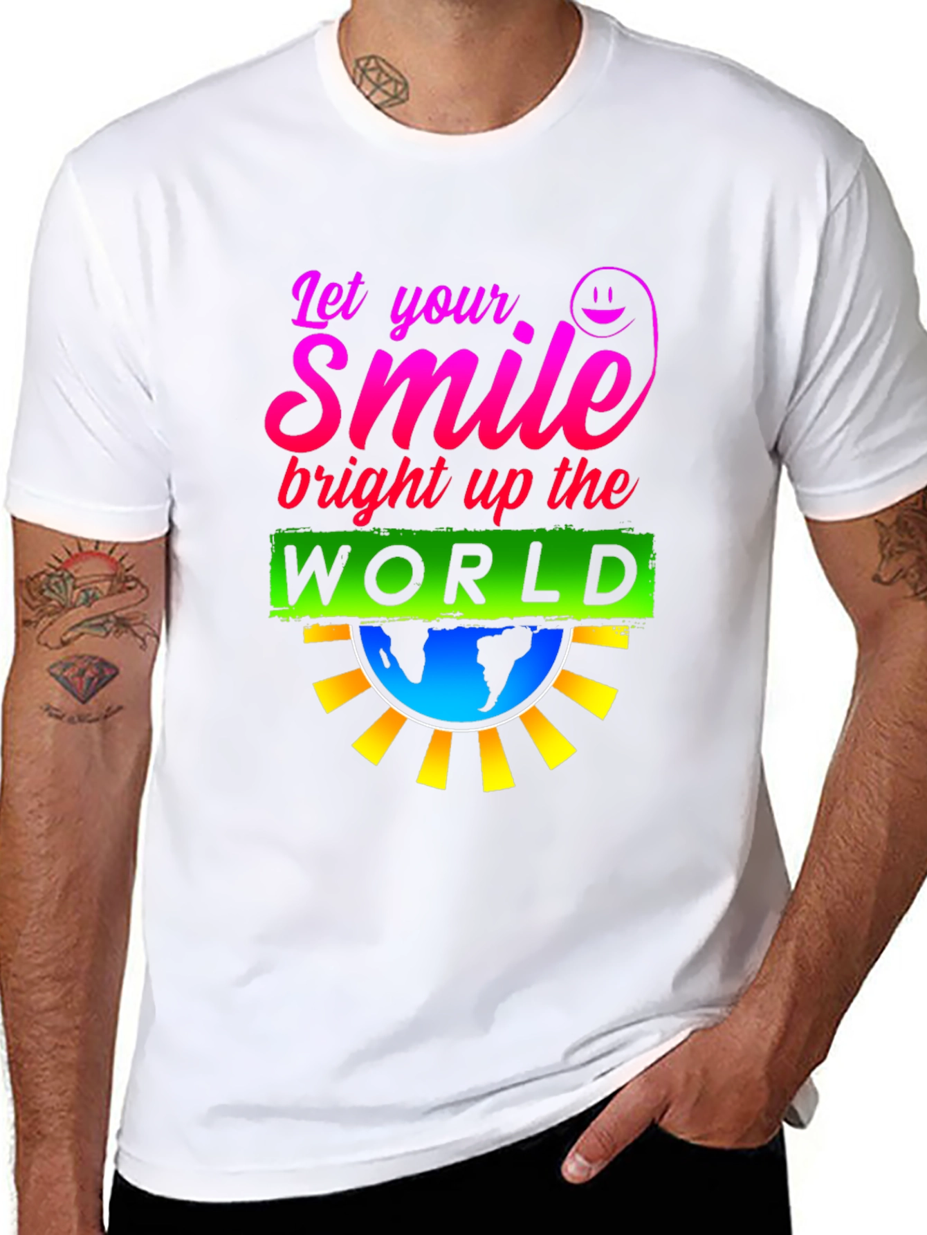Black Smile World Graphic T-Shirt - Brighten Your Day view 8